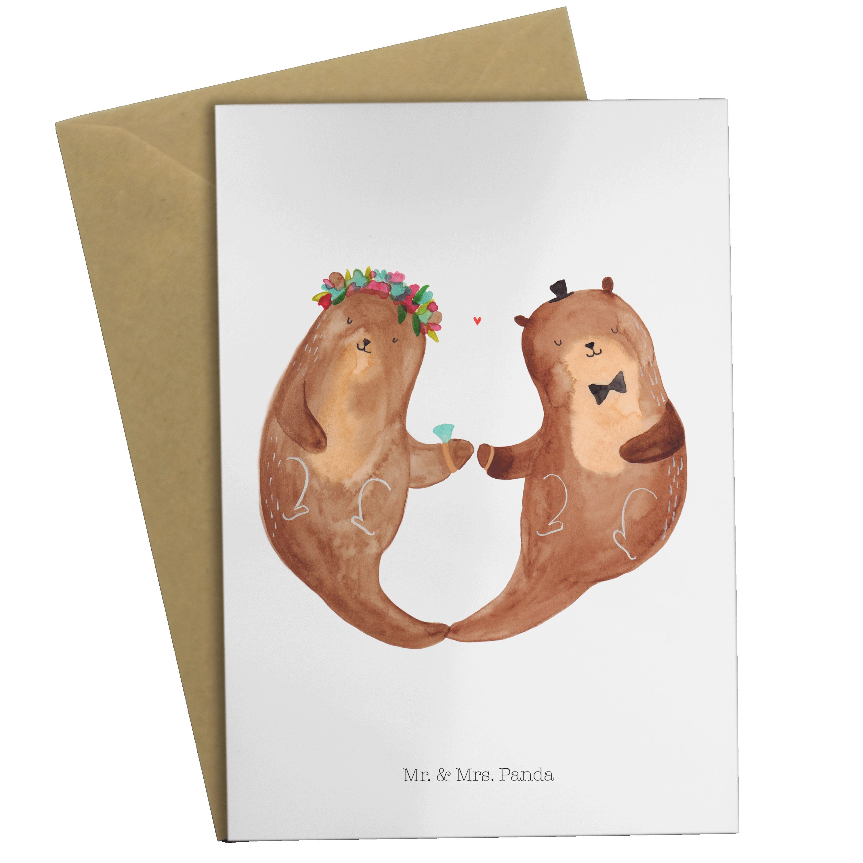 Mr. & Mrs. Panda Grußkarte Hochzeitspaar Otter - Weiß - Geschenk, Geburtstagskarte, Ehe, Hochzei