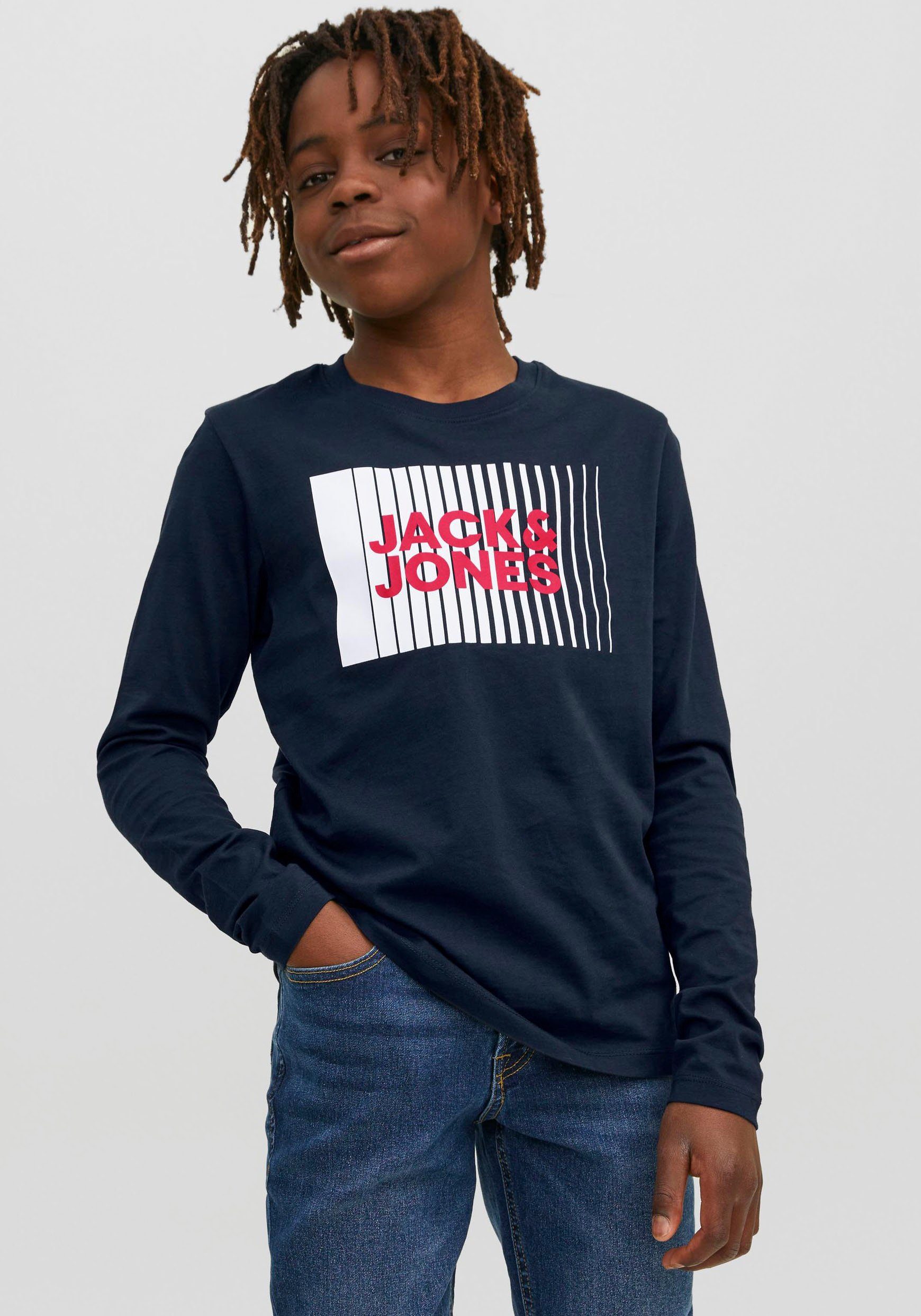 Jack & Jones Junior Langarmshirt JJECORP stylisch, bequem, atmungsaktiv, pflegeleicht bedruckt, casual, regular fit, Rundhals