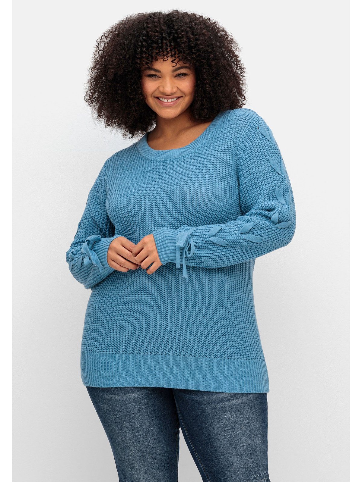 sheego by Joe Browns Strickpullover Große Größen mit eingeflochtenen  Bändern am Ärmel