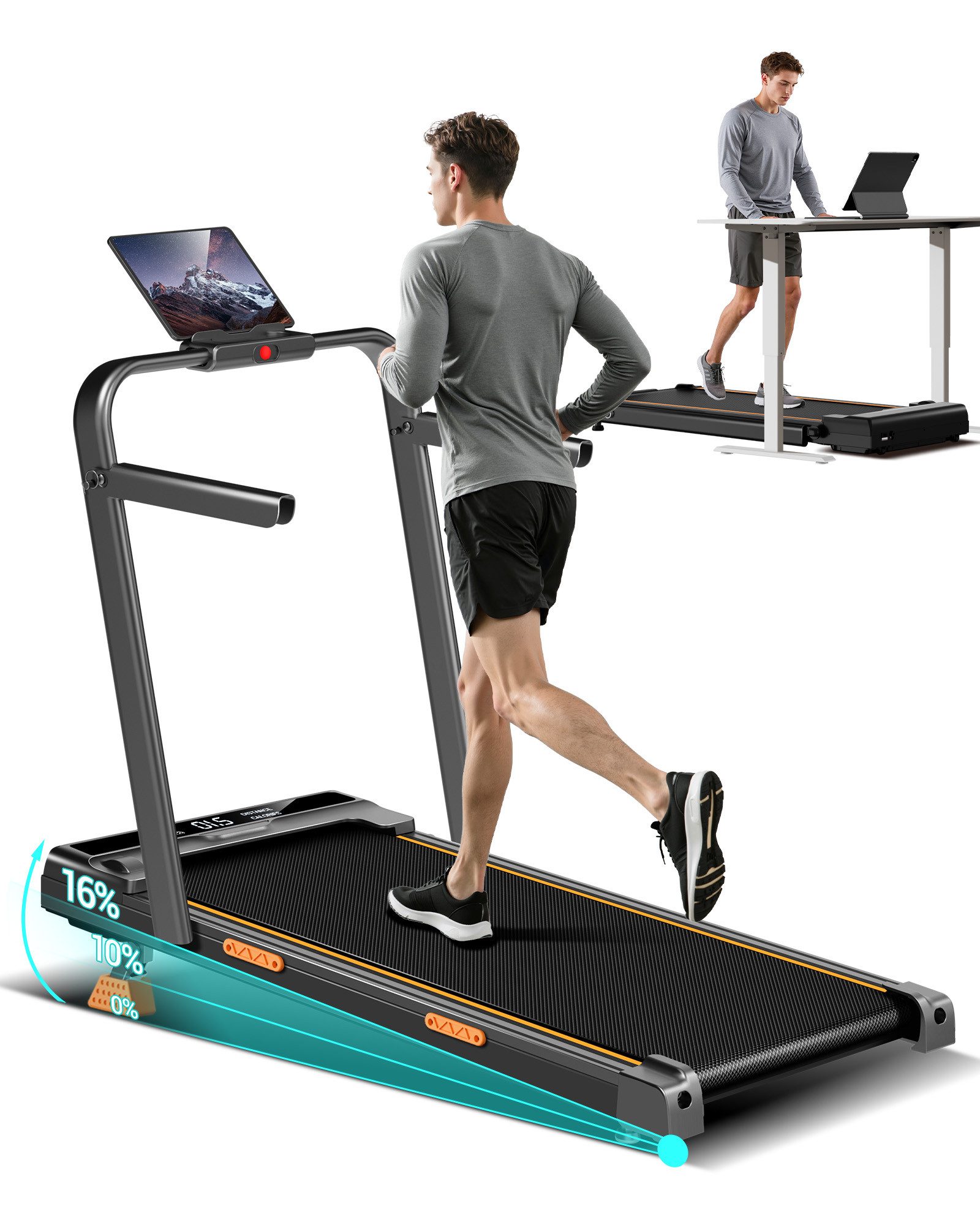 LONTEK Laufband für Zuhause Klappbar mit Steigung 16%, 10KM/H Walking Pad (1-tlg), mit Fernbedienung, 3.0HP, Belastung 136KG