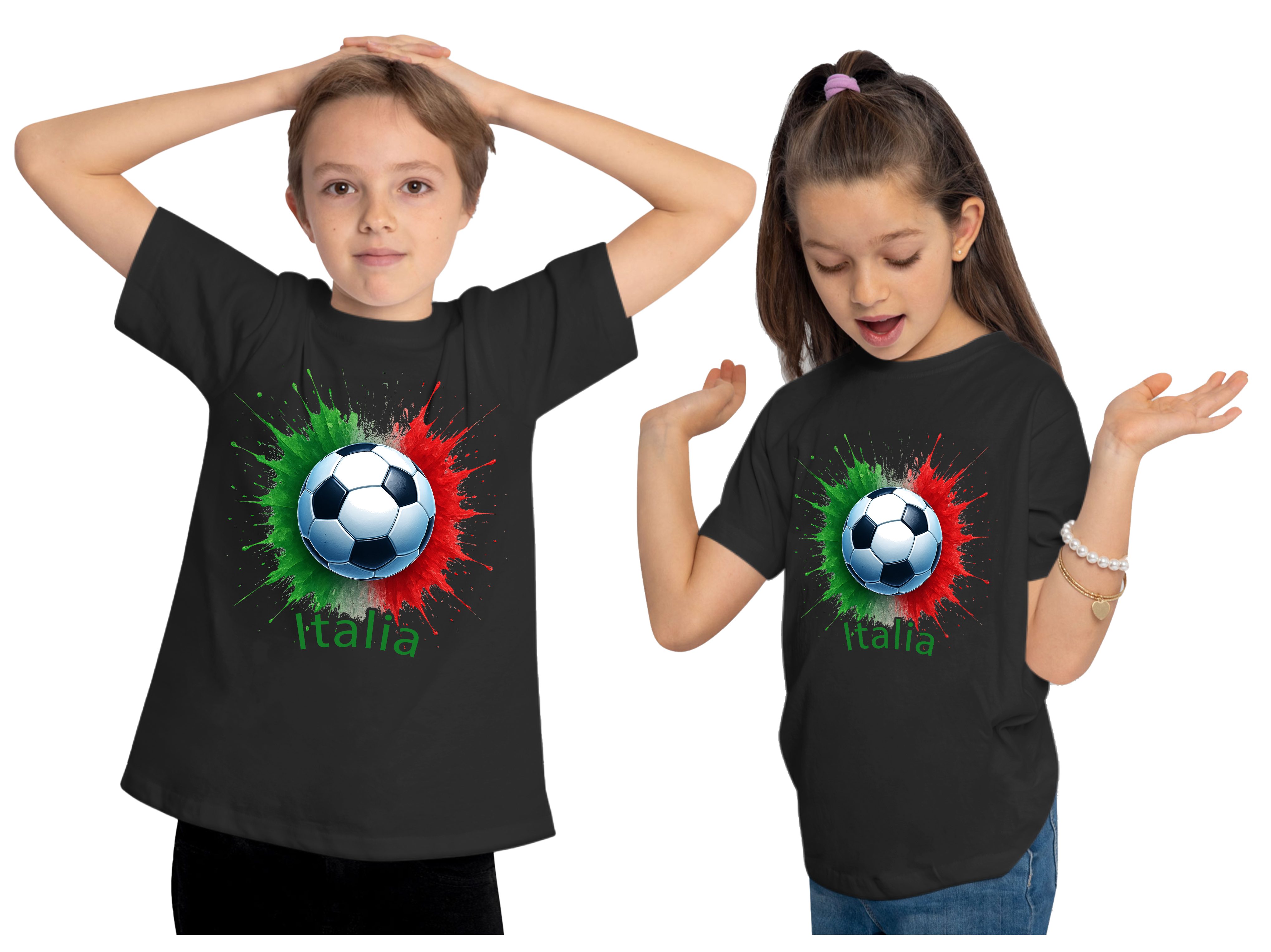 MyDesign24 T-Shirt Kinder Fussball Shirt - WM Shirt schwarz Kurzarm Fussball T-Shirt – Italien Fanshirt i677