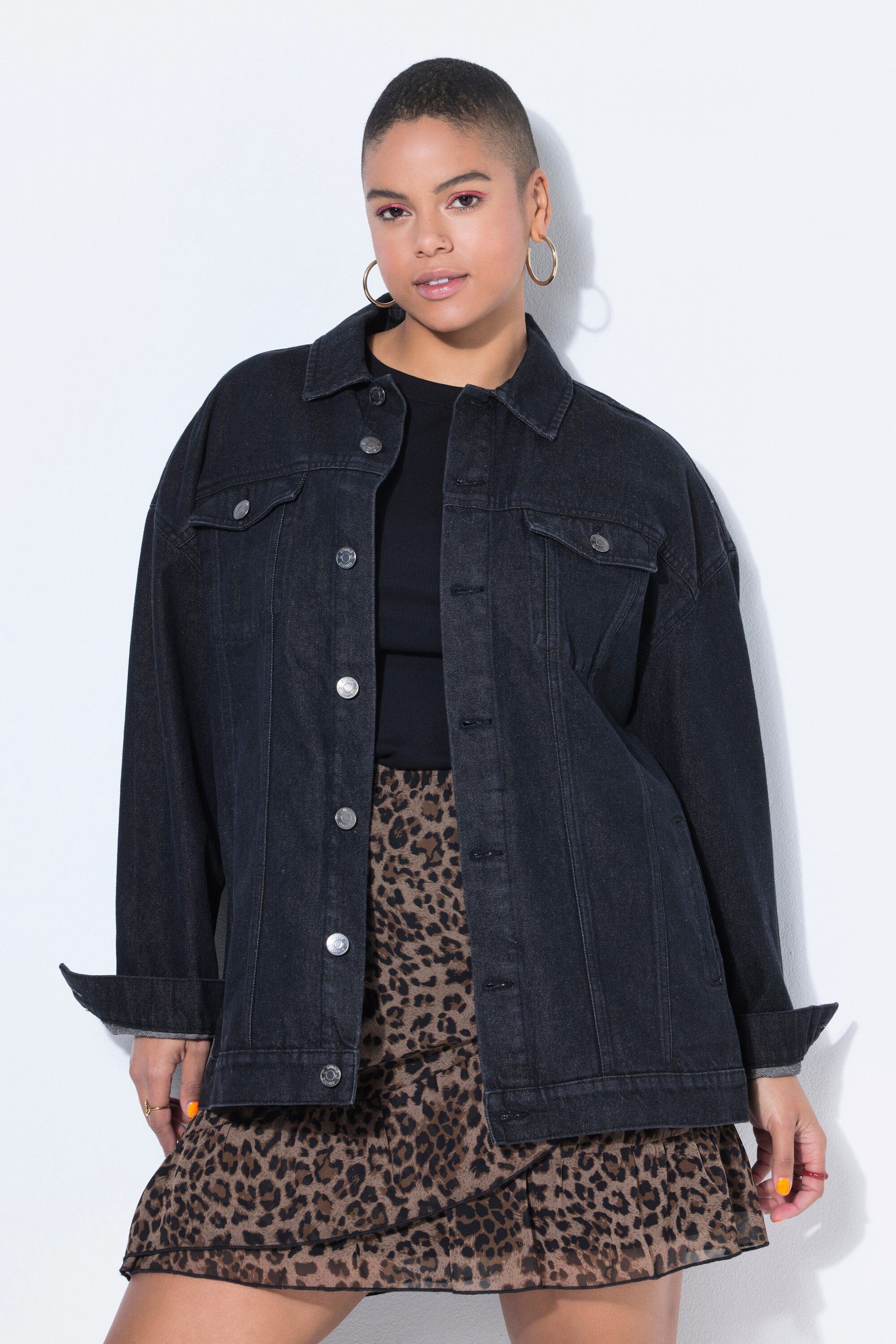 Studio Untold Jeansjacke Jeansjacke Boxy Shape Rücken-Stick Langarm
