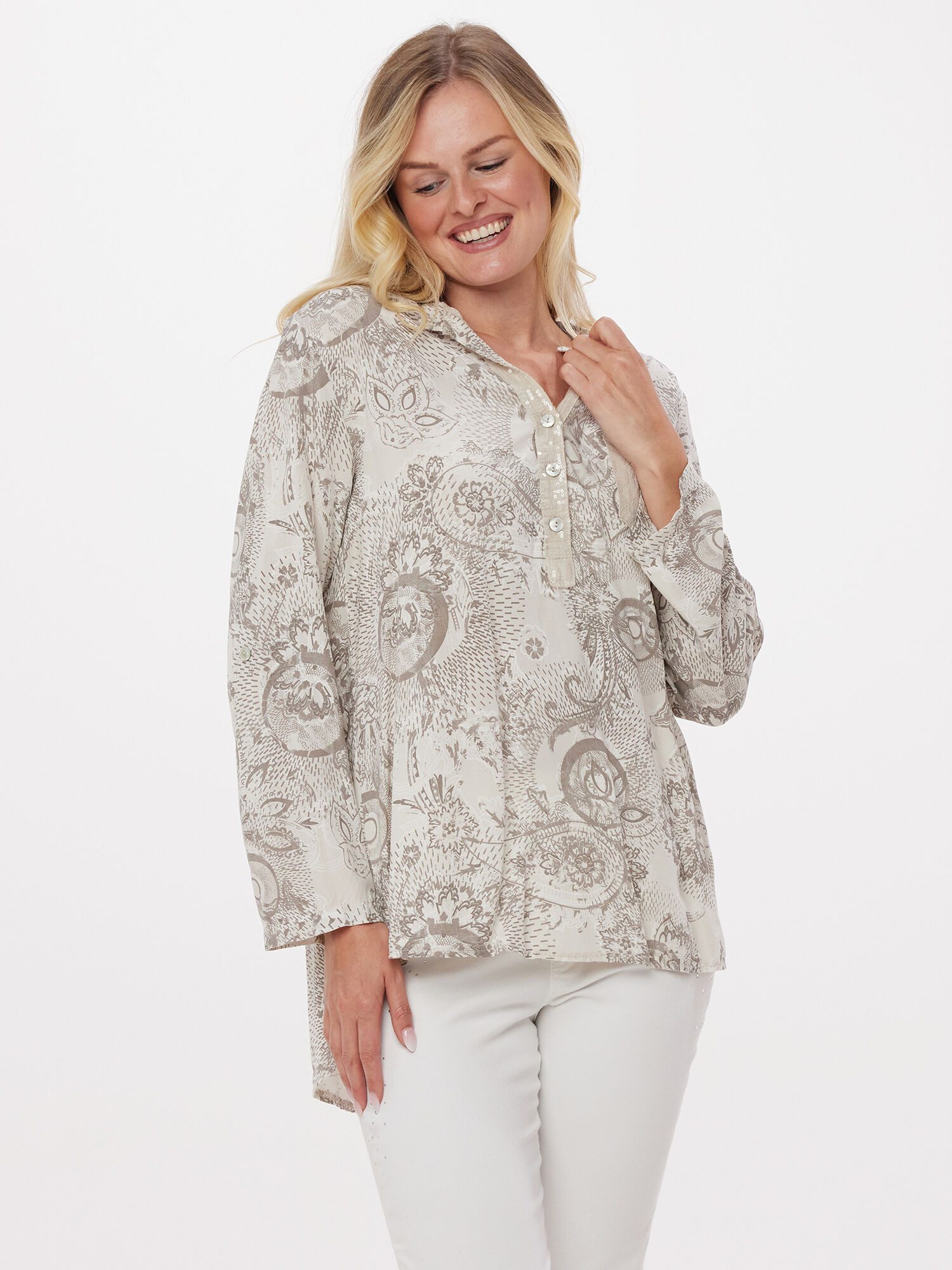 Body Needs Tunika Bluse Figurumspielend mit Pailettendeko günstig online kaufen