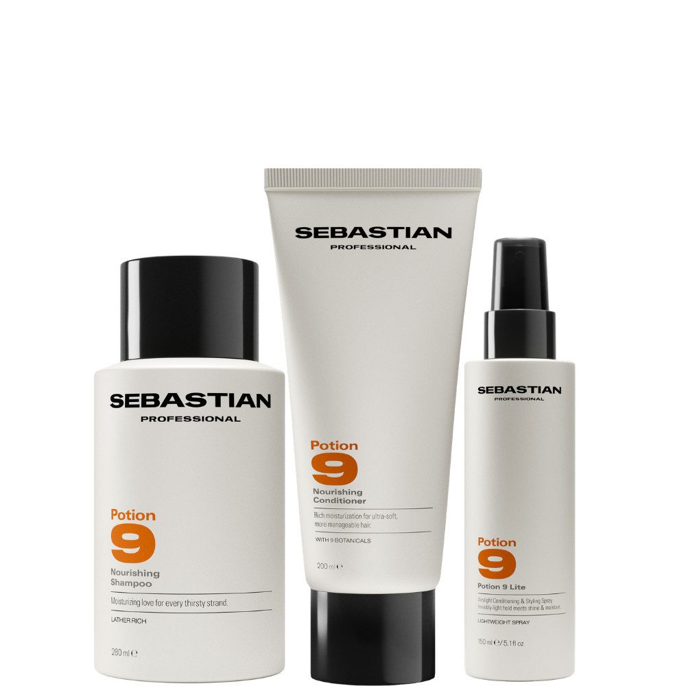 Sebastian Professional Haarpflege-Set Potion 9 Trio – Pflege & Styling Set für geschmeidiges Haar, 3-tlg., mit 9 botanischen Wirkstoffen – für Feuchtigkeit & Geschmeidigkeit
