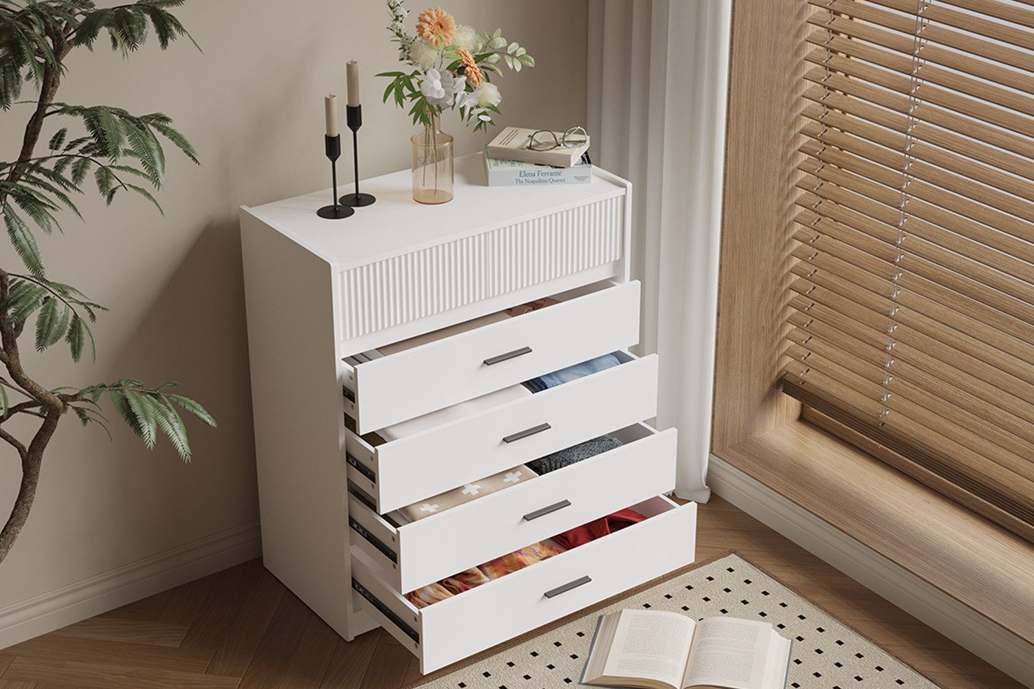 HOMAVO Kommode DG1 mit 6 Schubladen für Wohnzimmer Schlafzimmer modern & geräumig, FSC®, viel Stauraum, pflegeleicht-74 × 40 × 90 cm (B × T × H)
