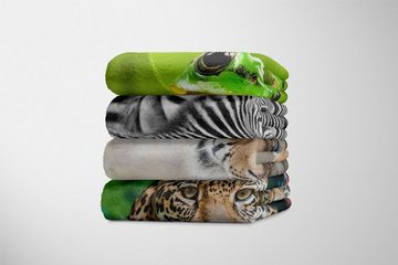 Sinus Art Handtücher Handtuch Strandhandtuch Saunatuch Kuscheldecke mit Tiermotiv großer Tiger, Baumwolle-Polyester-Mix (1-St), Handtuch