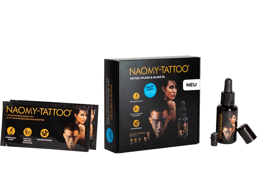 30ml Öl & und NAOMY Pflegetücher Glanz- Naomy-Tattoo 2x Naomy-Tattoo Körperpflegemittel TATTOO Gratis