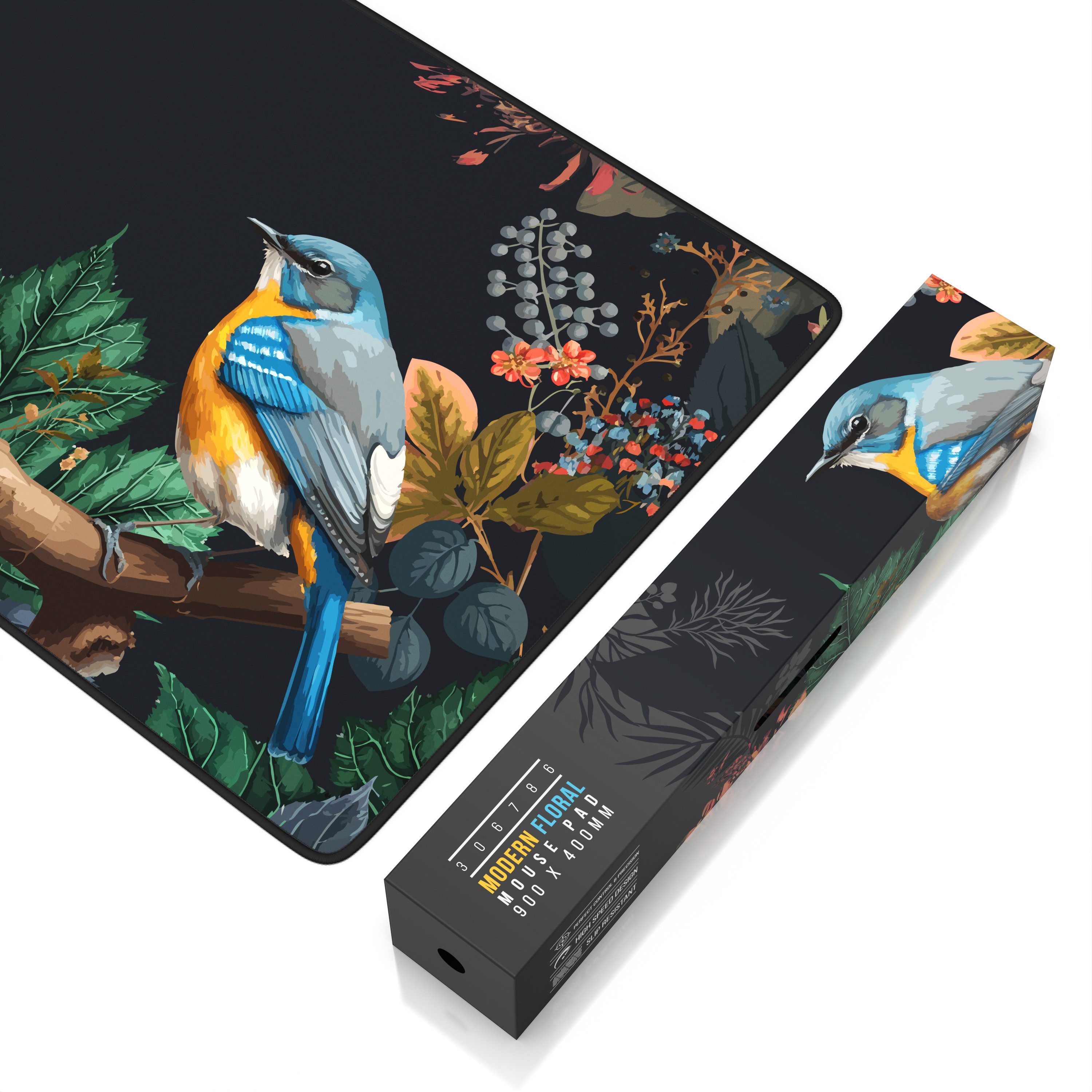 Titanwolf Gaming Mauspad XXL Speed Mousepad 900 x 400 x 3 mm, Schreibtischauflage, abwaschbar, rutschfeste Rückseite, Geschwindigkeit & Präzision, Modern Floral