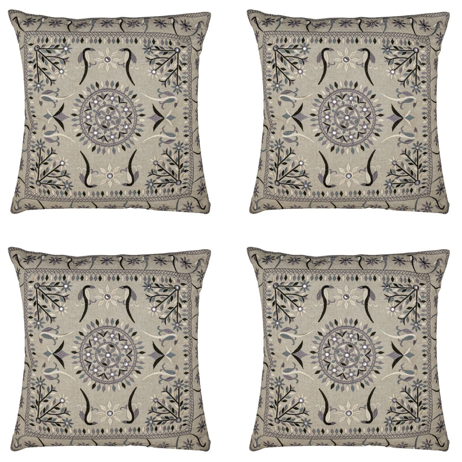 Marrakesch Orient & Mediterran Interior Zierkissen 4er Set Boho Kissenbezug Lodge orientalisch aus Baumwolle, Grau 40 cm, (4 St)
