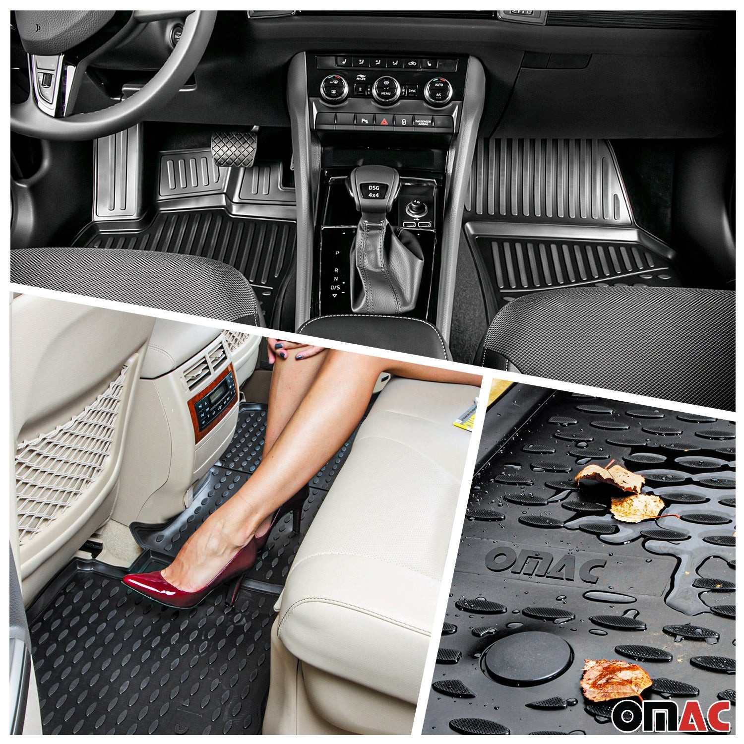 OMAC Auto-Fußmatten Kofferraumwanne Set für VW Tiguan mk2 2016-2024 Gummi TPE Schwarz 5x (5 St), für VW Tiguan 2016-2025 VW Tiguan 2016-2025, Einfache Installation,Antirutsch,Leicht zu reinigen