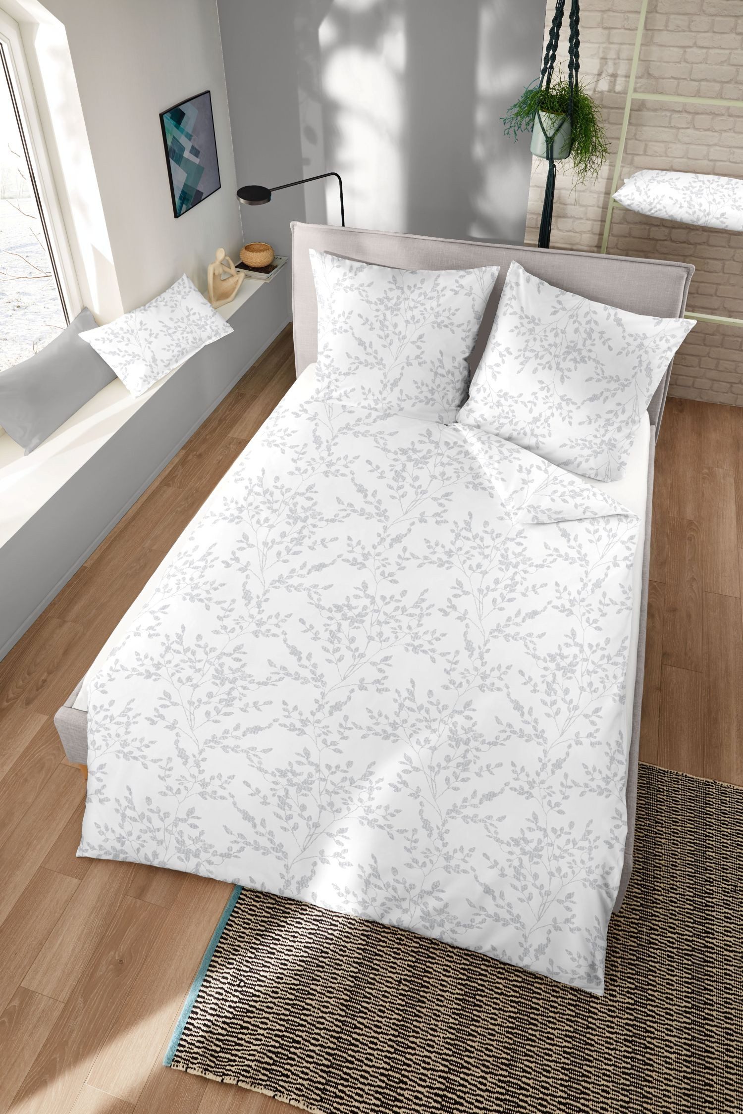 Dormisette Постельное белье Dormisette Edel Biber Постельное белье 135x200 Blätter Rispen weiß silber, Biber, 2 teilig, perfekt für kalte Wintermonate