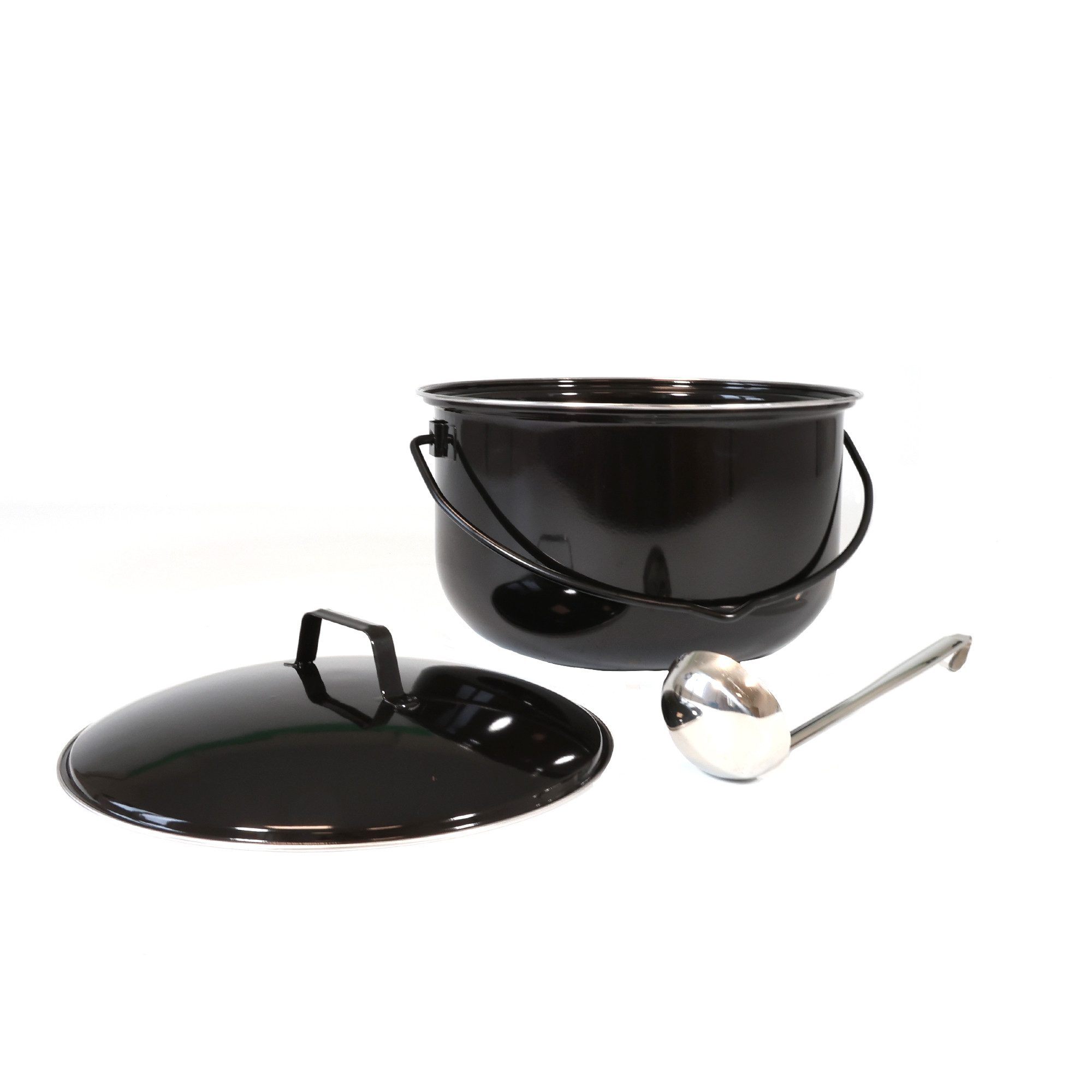 Lemodo Grilltopf Gulaschkessel für Schwenkgrill, 14 Liter, Emaille (3-tlg), mit Schöpflöffel – Bild 4 von 5