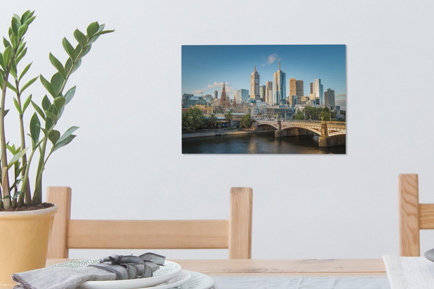 Wandbild St), Melbourne 30x20 OneMillionCanvasses® Stadtsilhouette Australien, Leinwandbild Leinwandbilder, in Wanddeko, cm (1 von Aufhängefertig,