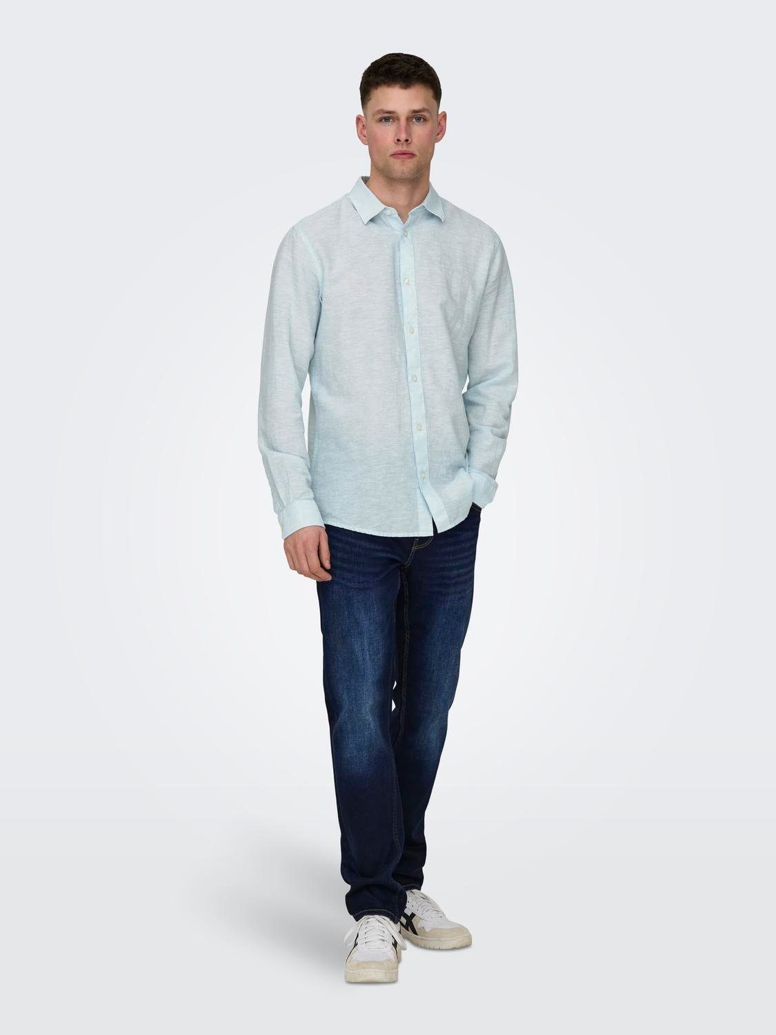 ONLY & SONS Langarmhemd ONSCAIDEN LS SOLID LINEN SHIRT NOOS Baumwollmischung mit Leinen, slim fit