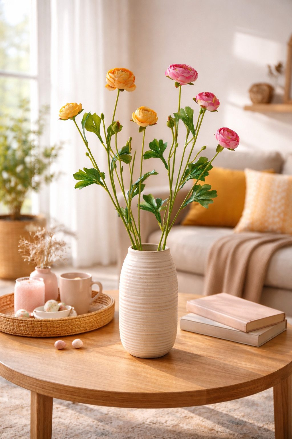 Kunstblume Kunst-Stielblume Ranunkelzweig 2er-Set – H 72 cm - pink und orange, BOLTZE GRUPPE GmbH, Höhe 72 cm