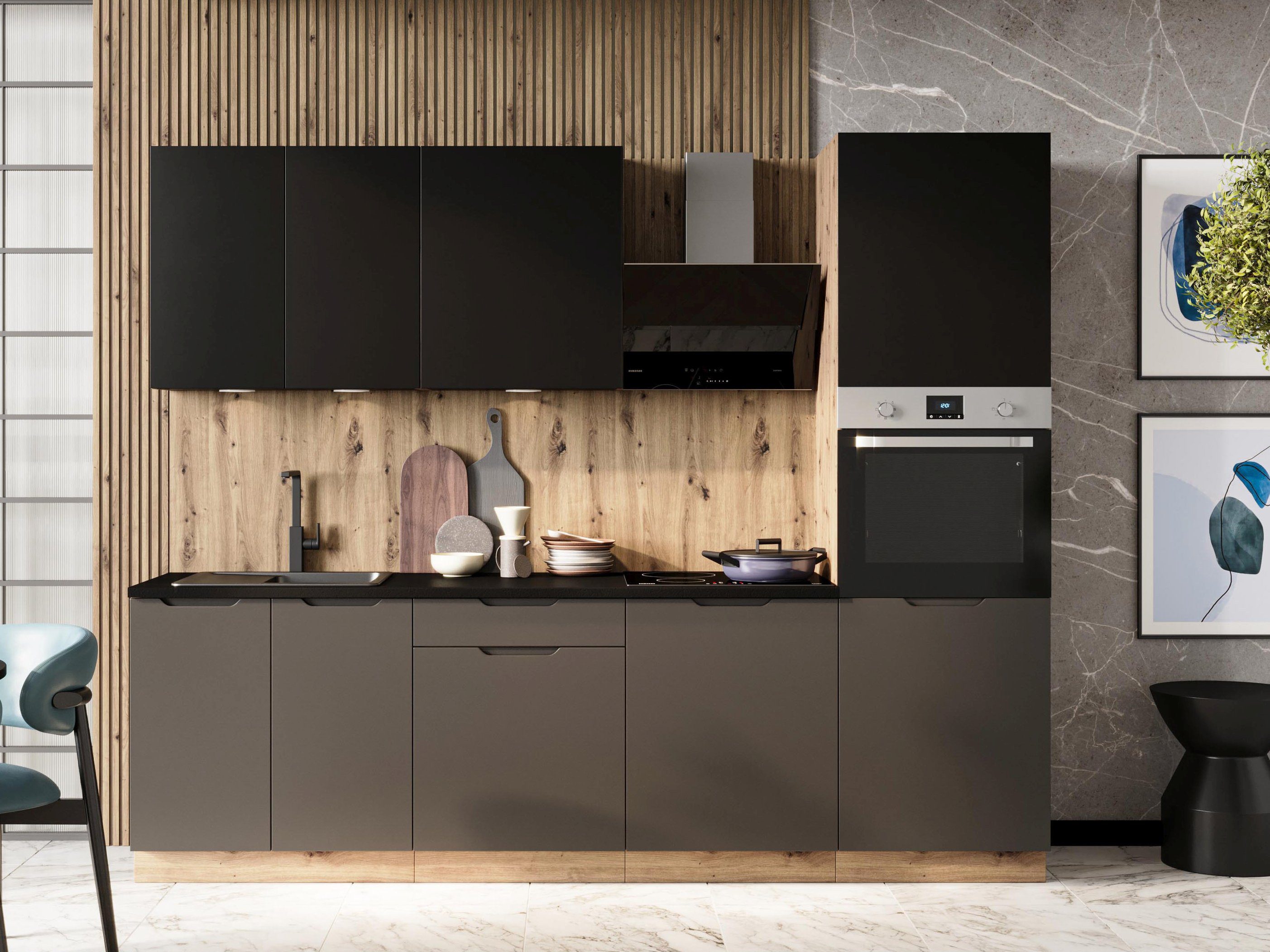 Möbel für Dich Küchenzeile Moderne grifflose Einbauküche ISABEL 260 cm 6-te günstig online kaufen