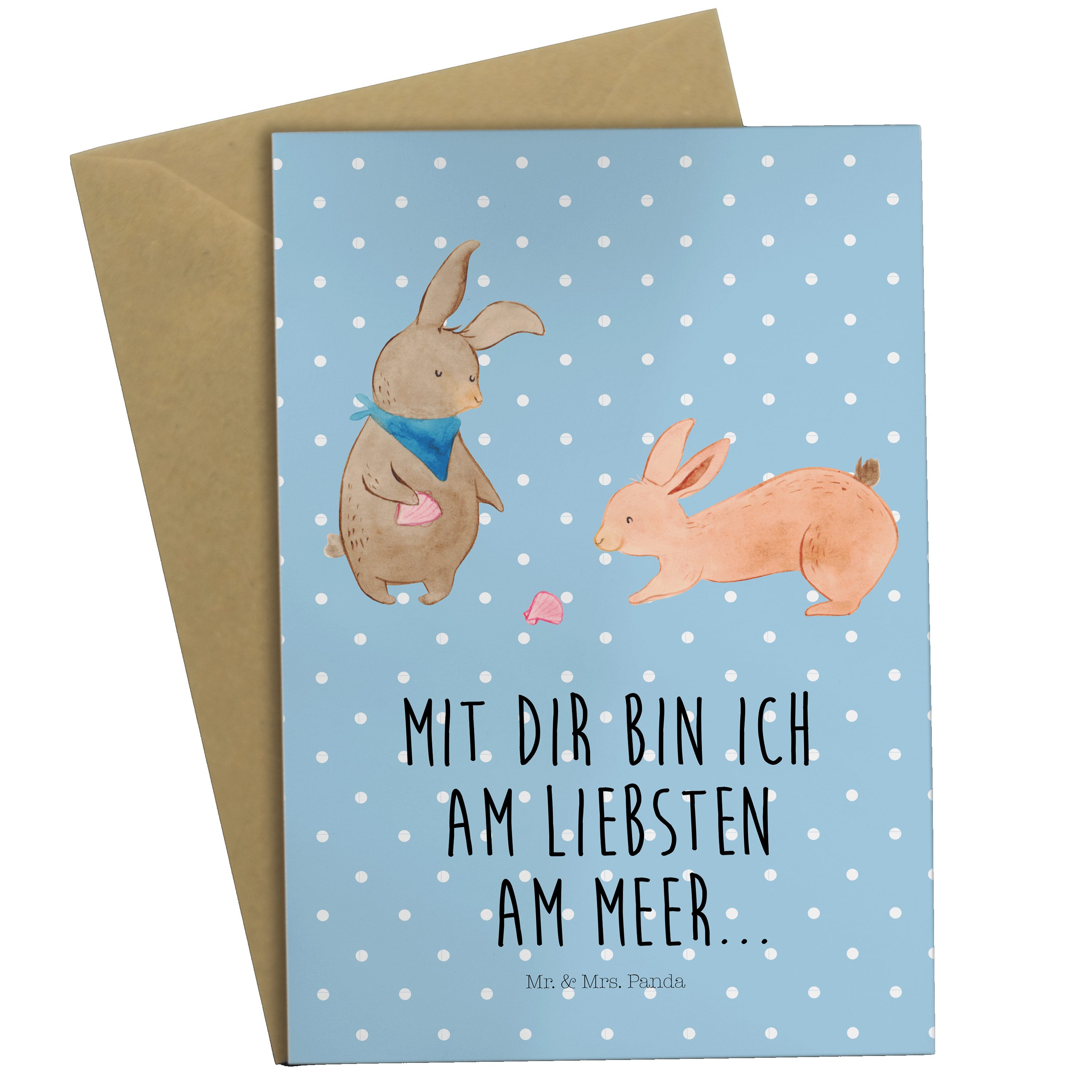 Mr. & Mrs. Panda Grußkarte Hasen Muschel - Blau Pastell - Geschenk, Mama, Geburtstagskarte, best