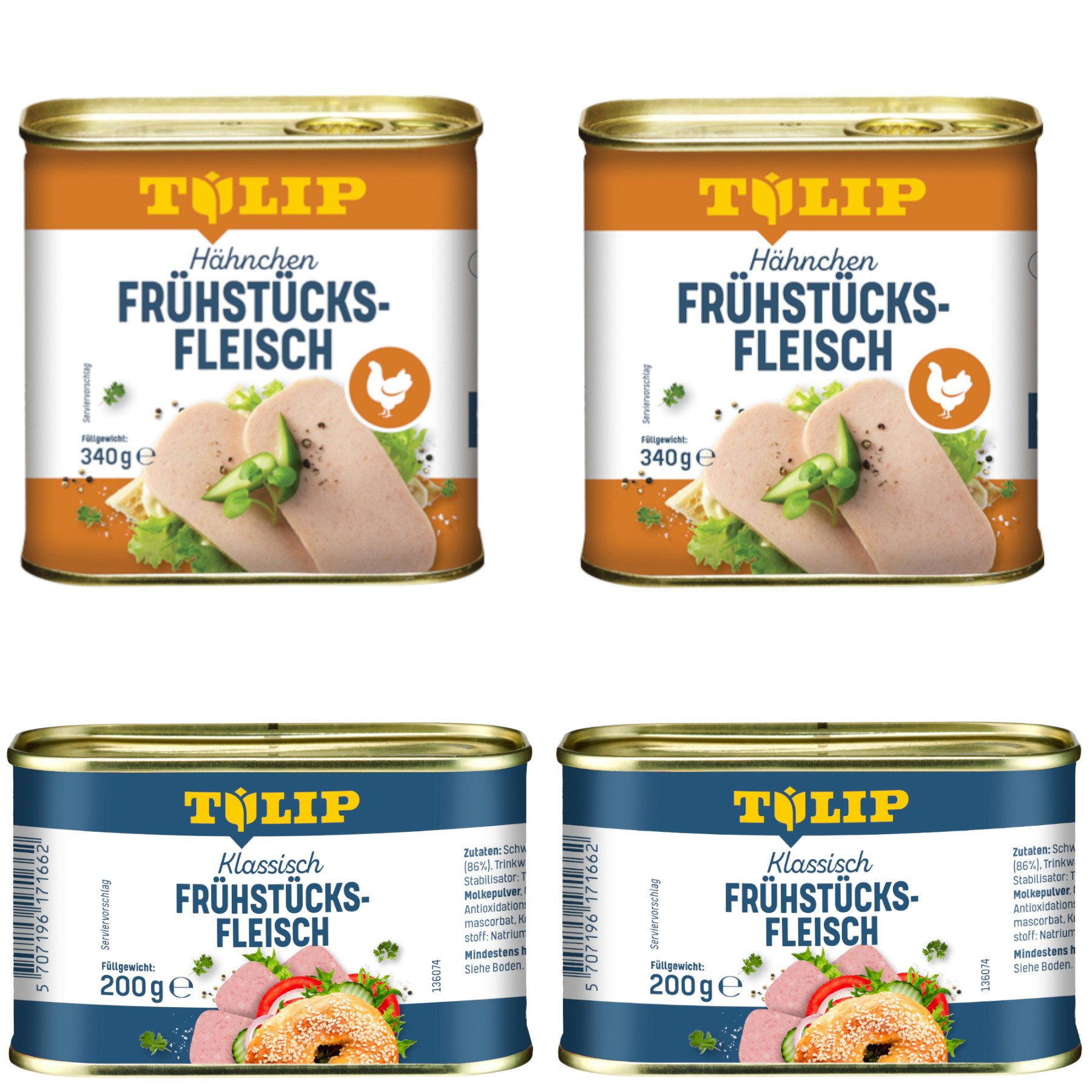 TULIP Wurstkonserve Set aus Frühstücksfleisch 200g + Hähnchen 340g Konserve, (Schwein + Hähnchen), Dänische Delikatesse