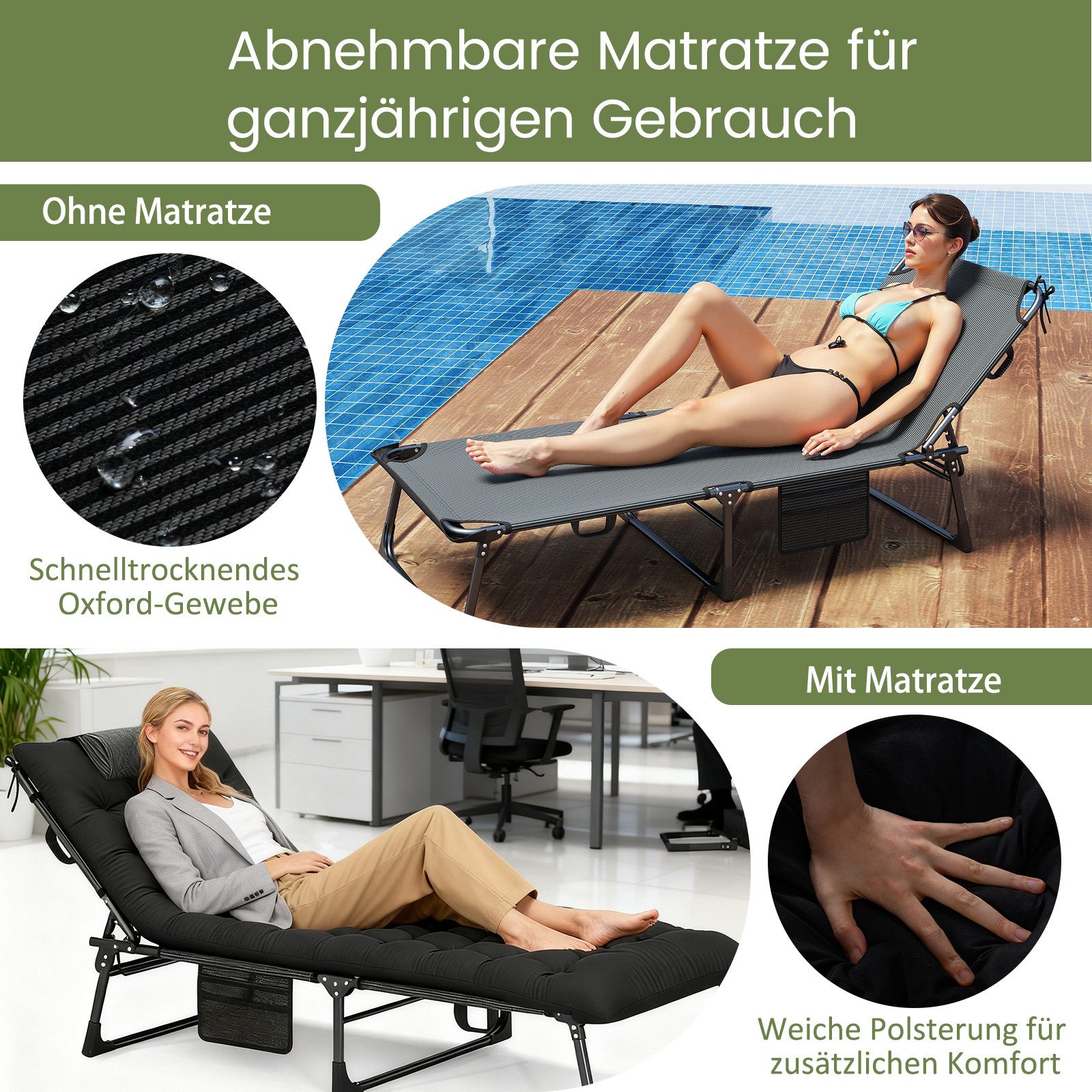 COSTWAY Feldbett klappbare Campingliege mit abnehmbare Matratze günstig online kaufen
