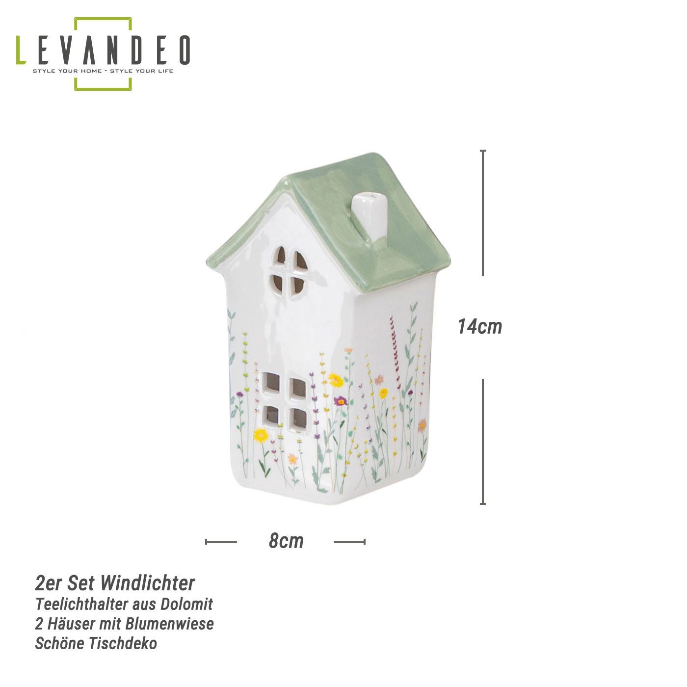 Levandeo® Windlicht, 2er Set Windlicht Häuser Grün Porzellan Teelichthalter günstig online kaufen