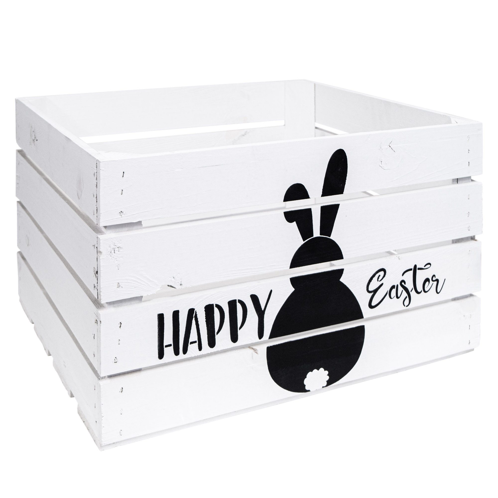 Kistenkolli Altes Land Allzweckkiste Holzkiste mit Ostermotiv Happy Easter (Hase) 50 x 40 x 30 cm