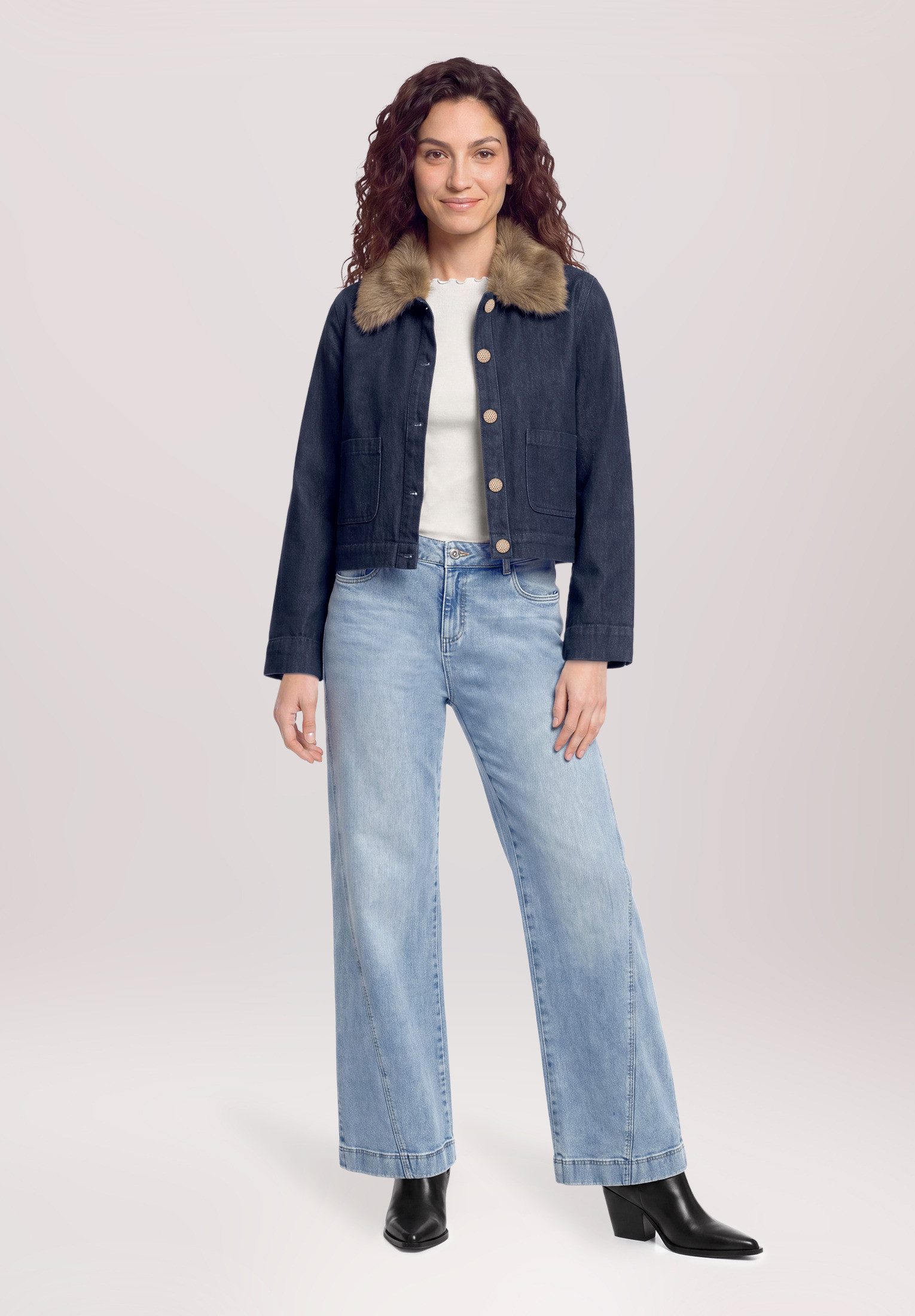 Cartoon Jackenblazer Damen mit Kunstfellkragen