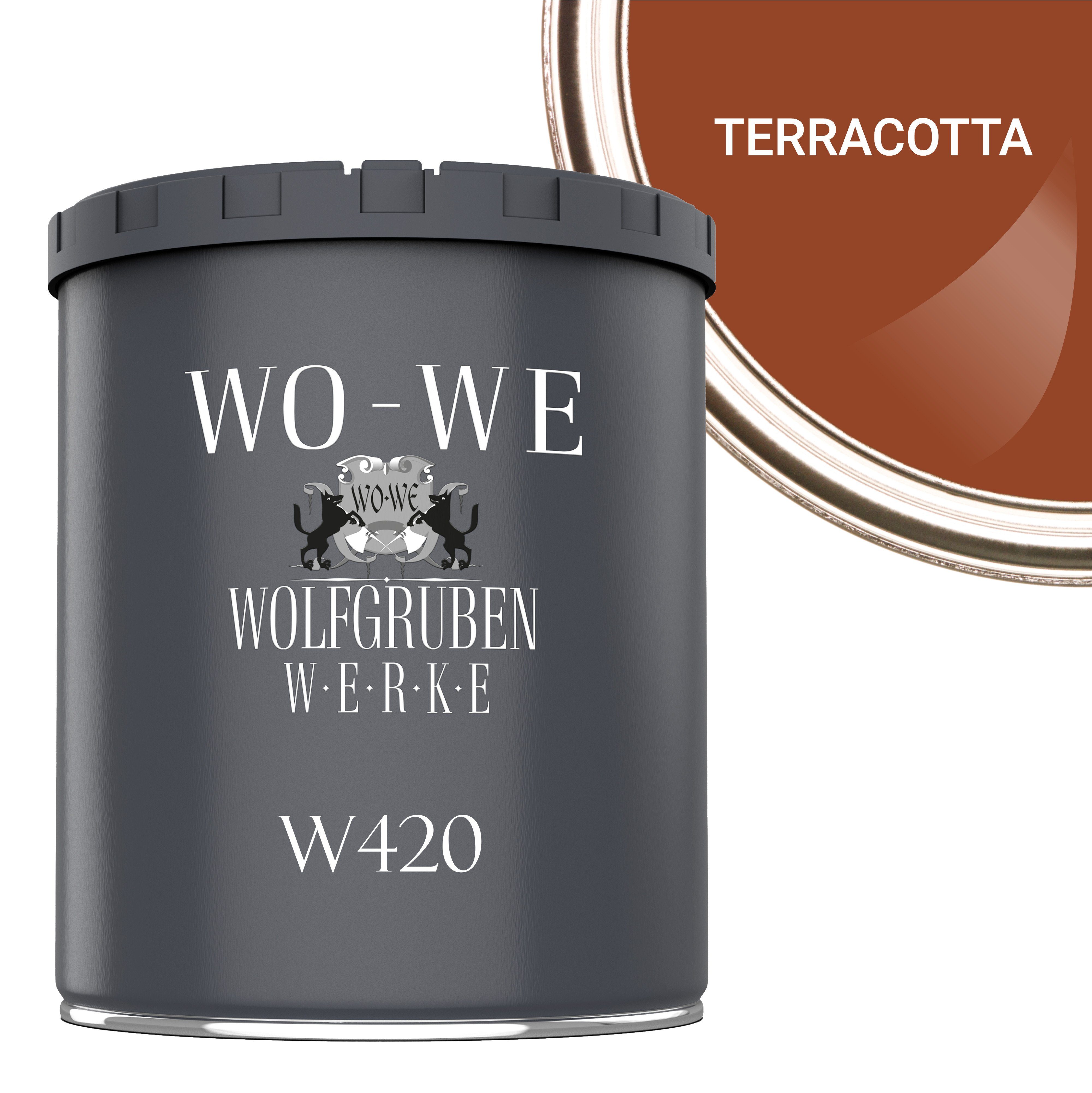 Seidenglänzend, Holzanstrich Holzlack Holzfarbe W420, Terracotta Wetterschutzfarbe Wasserbasis WO-WE 1-10L,