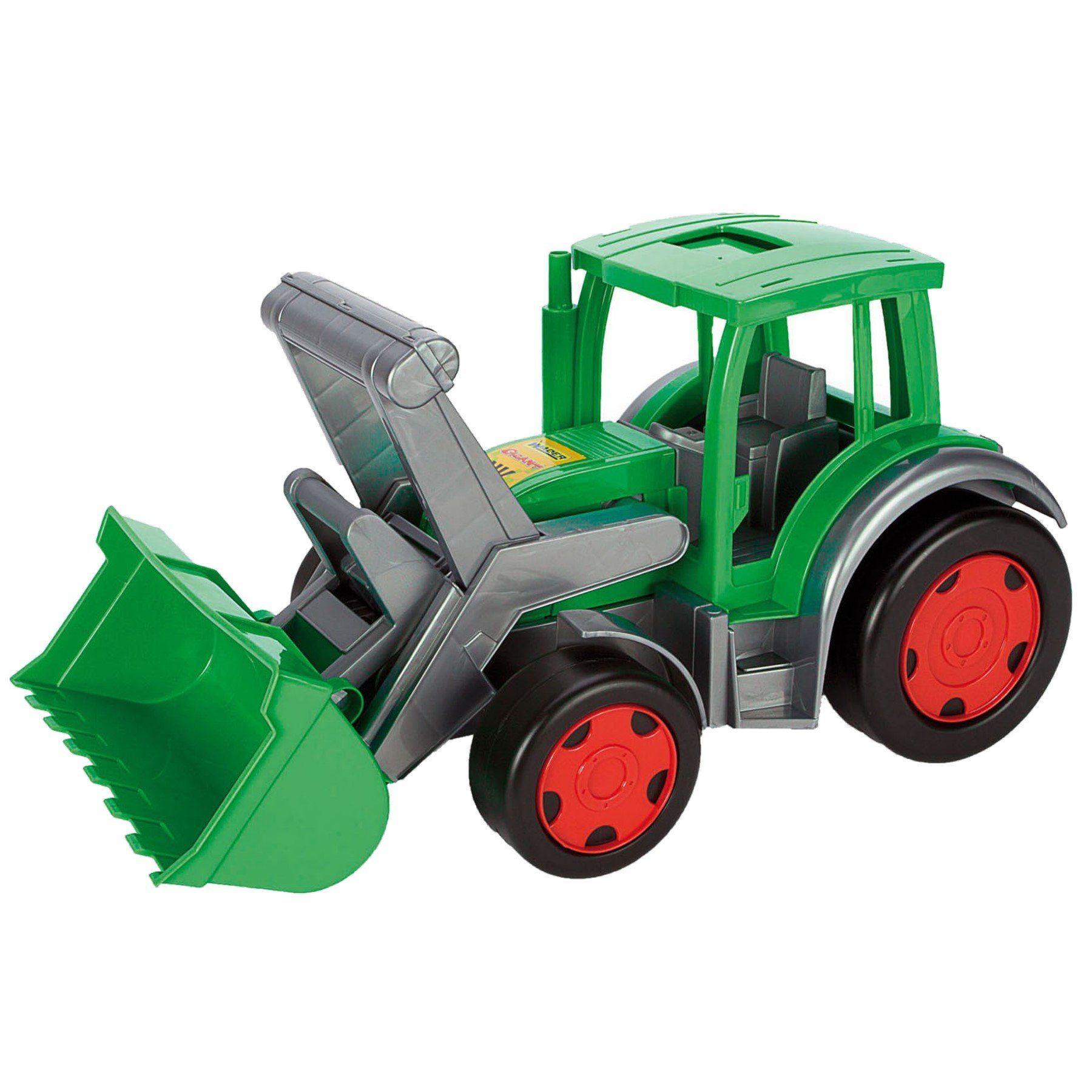 Wader Wozniak Spielzeug-Traktor Gigant Traktor zum Sitzen mit großer Frontschaufel, ab 12 Monaten, (belastbar bis 100 kg, ca. 60 cm, grün, 1-tlg., Aufsitztraktor mit Baggerarm), aus UV-beständigem, recyclebarem Kunststoff, für Kinderzimmer, Garten