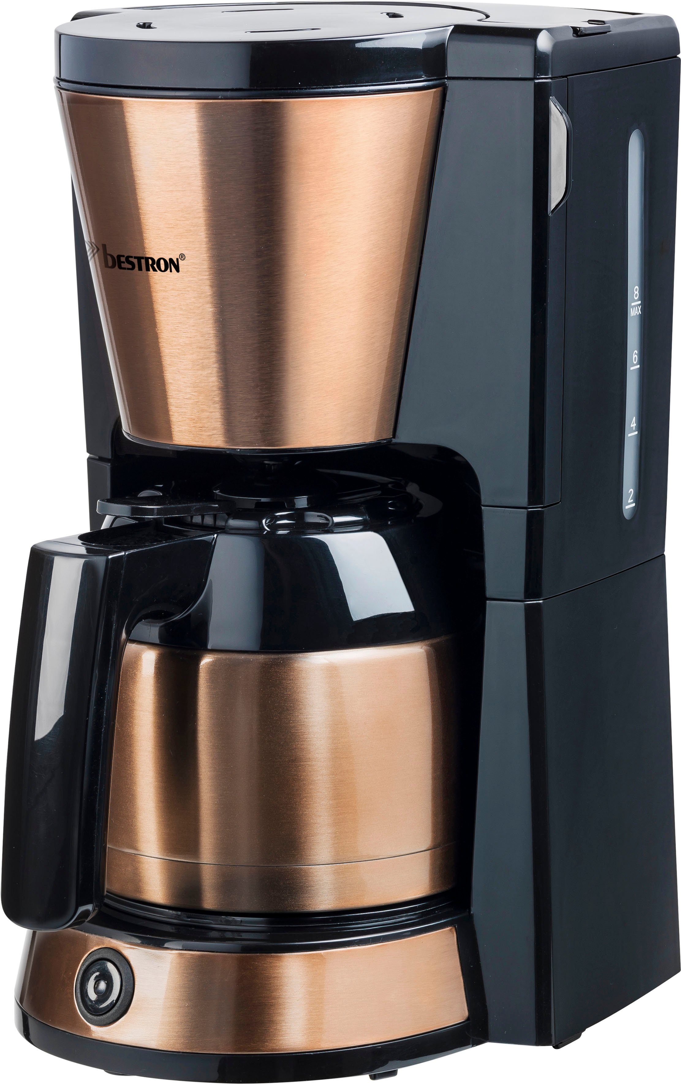 bestron Filterkaffeemaschine ACM1000CO, 1l Kaffeekanne, Papierfilter 1x4, mit Thermokanne, 8 Tassen, 900 W, Edelstahl in Kupfer -Optik | Filterkaffeemaschinen