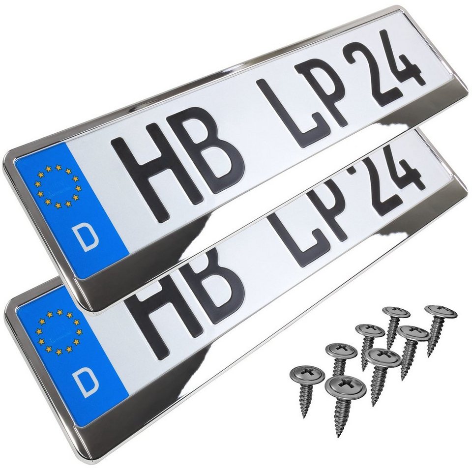 L & P Car Design Kennzeichenhalter für Auto in Chrom Vollchrom  Kennzeichenhalterung Halter, (2 Stück)