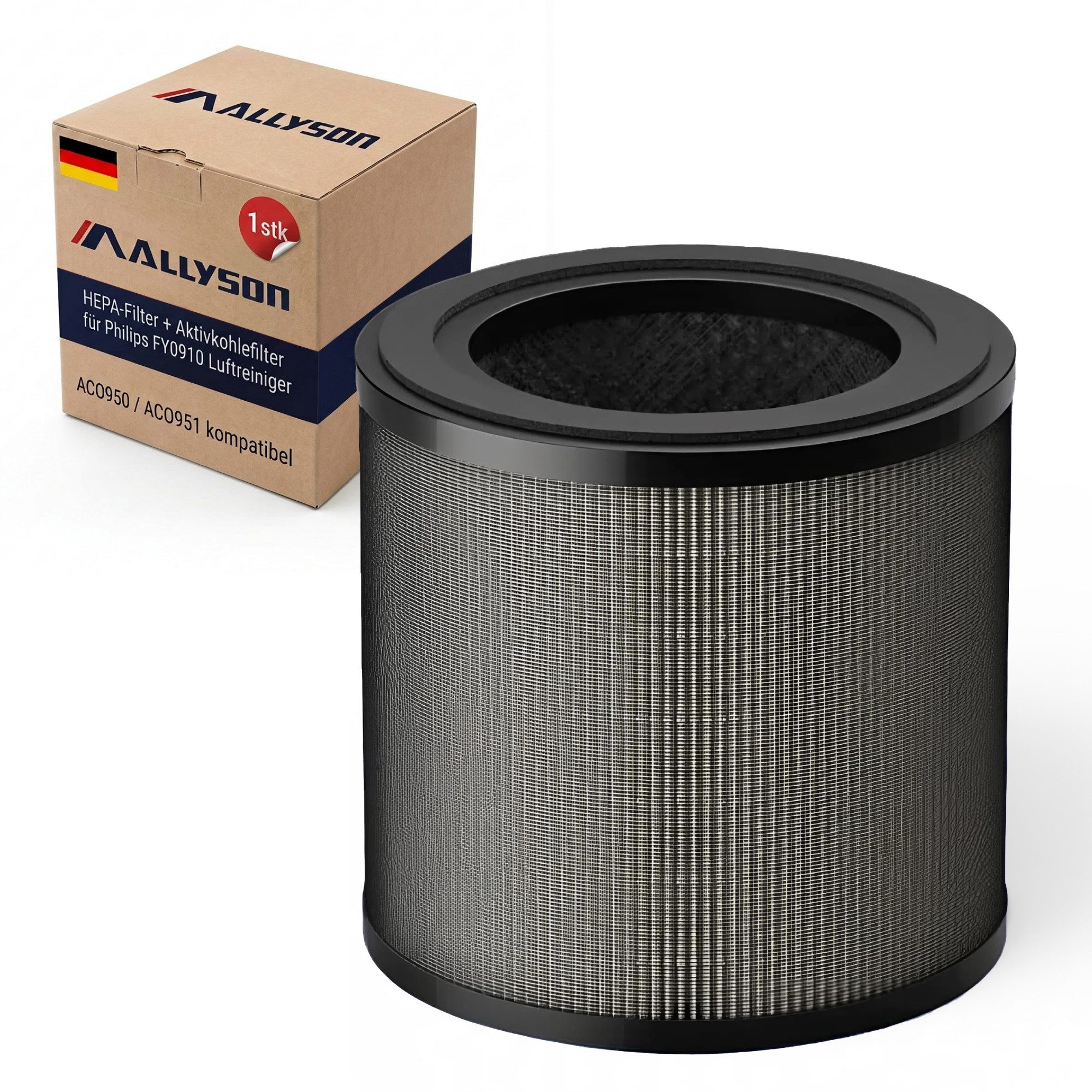 Allyson HEPA-Filter Philips Luftreiniger Ersatzfilter (2er Set), HEPA-Filter für Philips, Zubehör für Philips Luftreiniger AC0950 Philips Luftreiniger AC0951, Für Philips AC0950 & AC0951, ersetzt FY0910/30, 3-in-1 Filter.