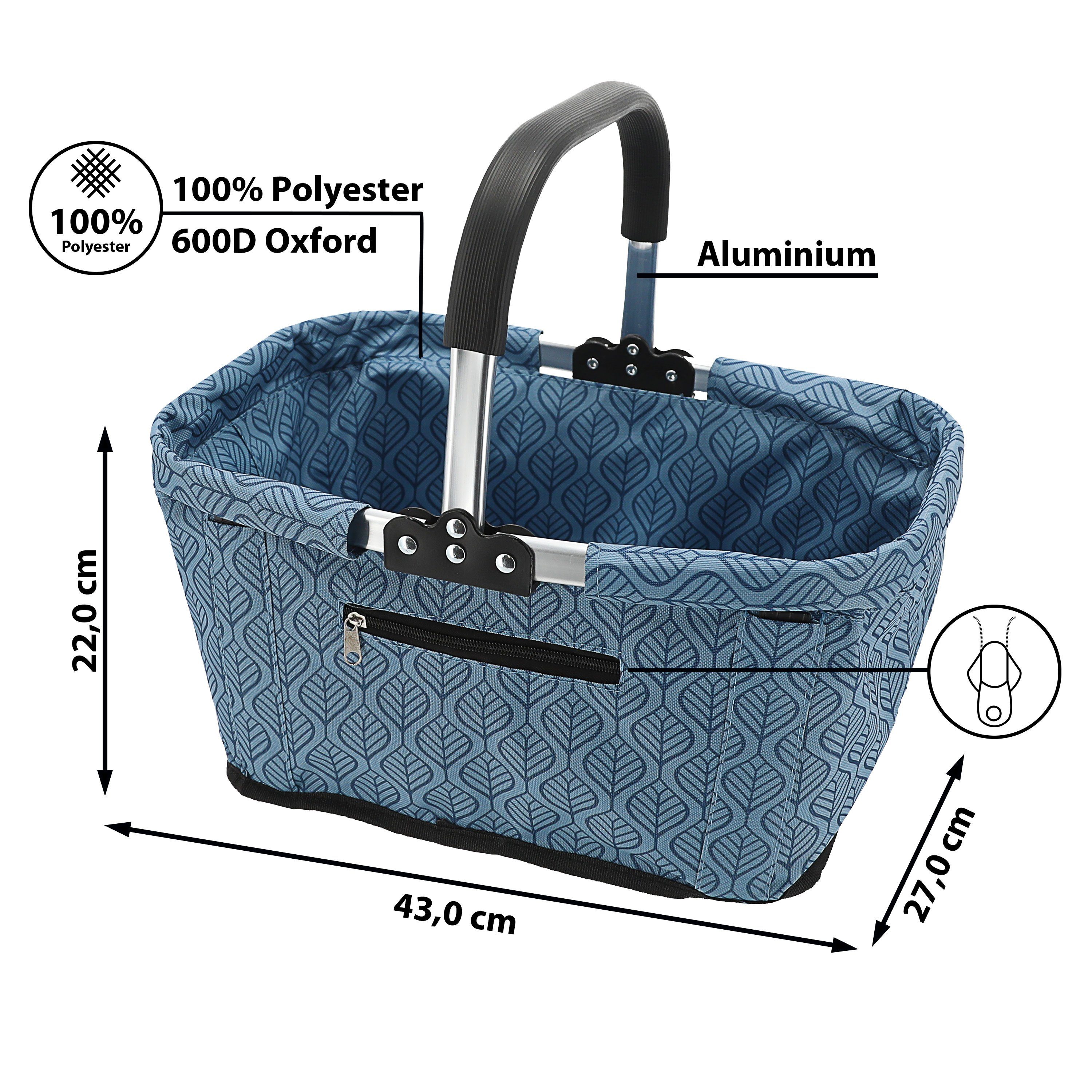 CEPEWA Einkaufskorb Einkaufskorb faltbar schwarz Alu Polyester 600D 42x40x28cm Korb Griff