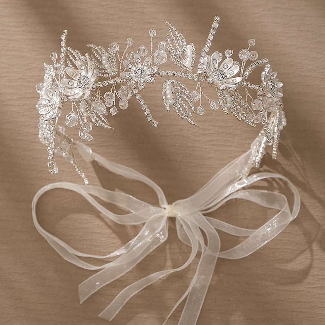 Haarklammer Blumen Braut Stirnband, 1-tlg. DAYUT Haarschmuck Stirnband Perlen