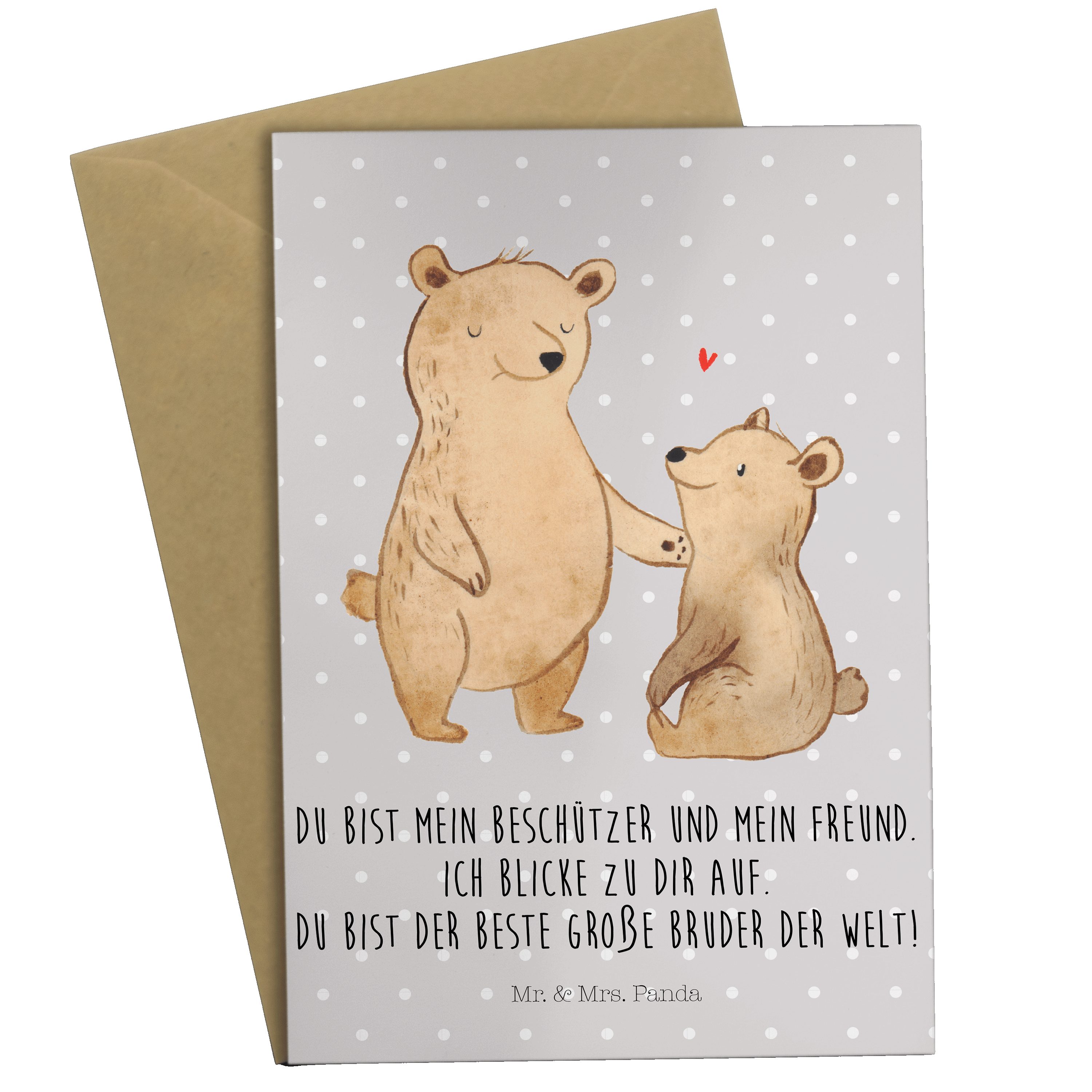 Mr. & Mrs. Panda Grußkarte Bär Großer Bruder - Grau Pastell - Geschenk, Glückwunschkarte, Bären