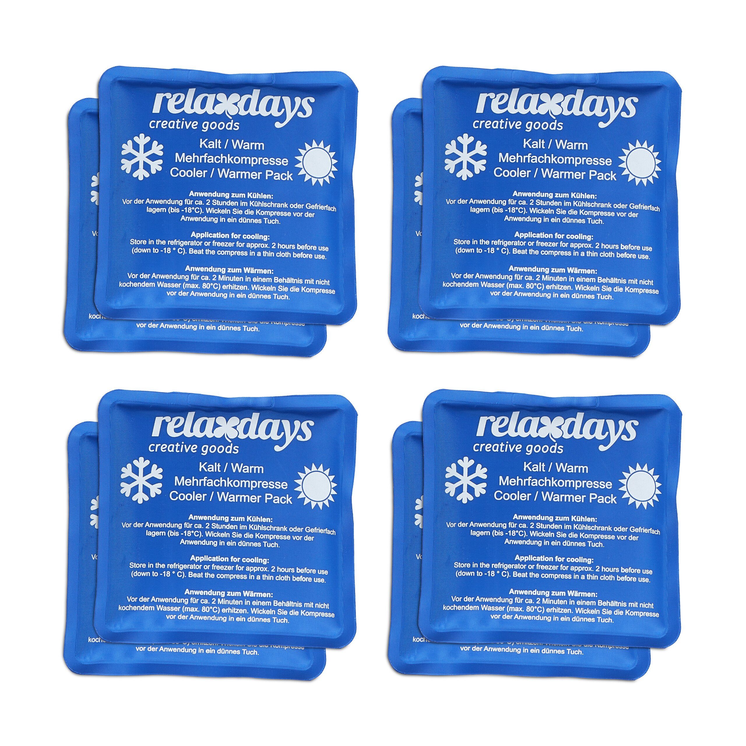 relaxdays Kalt-Warm-Kompresse Kühlpads Quadrat 8er Set blau