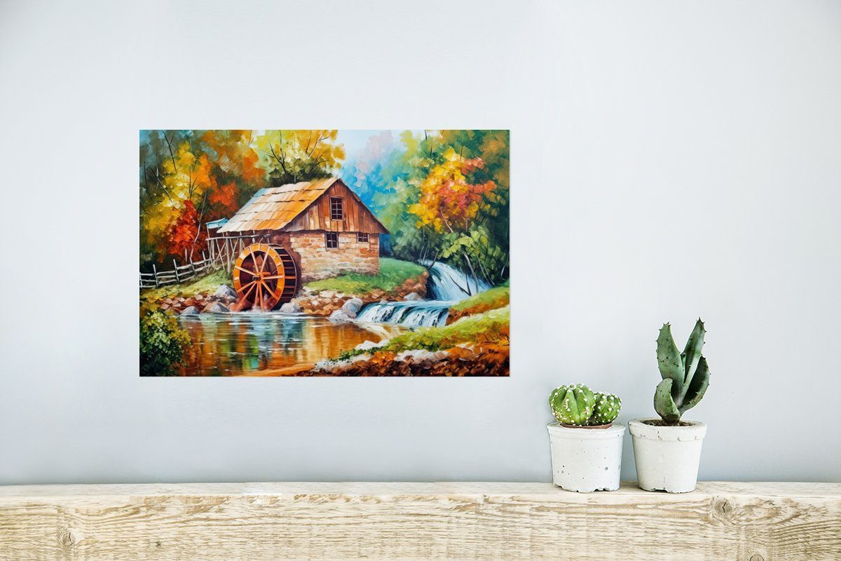 - (1 Zuhause Landschaft Rahmen - Herbst, Ohne - St), Poster Poster, Wandposter - Malerei MuchoWow Wohnzimmer, für Kunst Wandbild,