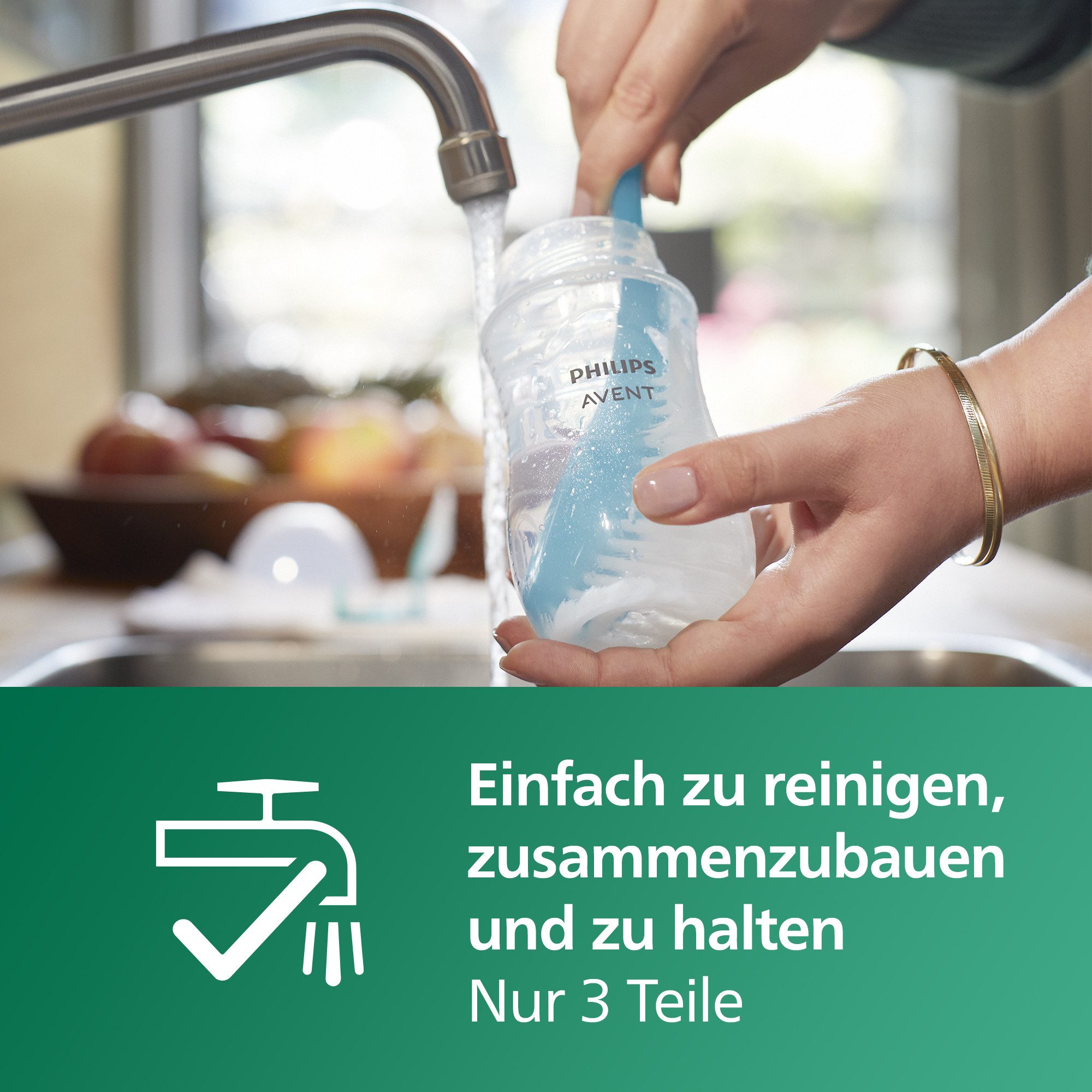 Philips AVENT Babyflasche Natural Response Starter-Set Glas für Neugeborene SCD878/11, 3 Flaschen aus Glas und ultra soft Schnuller