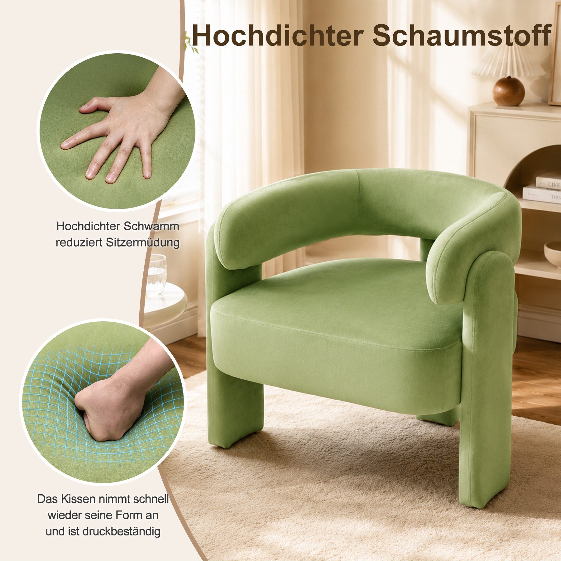 HomeMiYN Sessel Moderner sessel für Wohnzimmer und Schlafzimmer – Eleganter Samtsessel (1-St), Eleganter Ohrensessel für Wohnzimmer, Schlafzimmer bis 120 kg – Bild 5 von 5