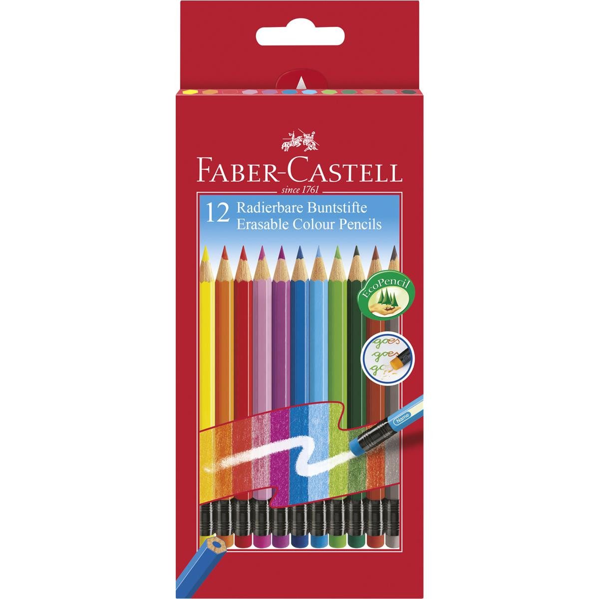 FABER-CASTELL Buntstifte radierbar, 12er Kartonetui