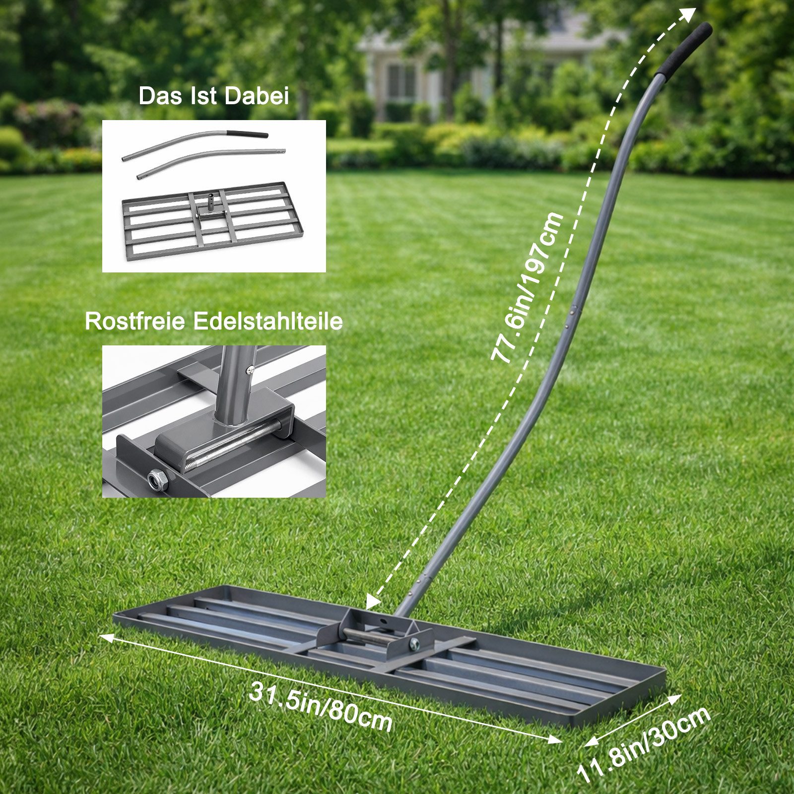 Youyijia Gartenrechen Ergonomischer Rasenrechen mit Klicksystem,Rasenrechen, Gartenrechen
