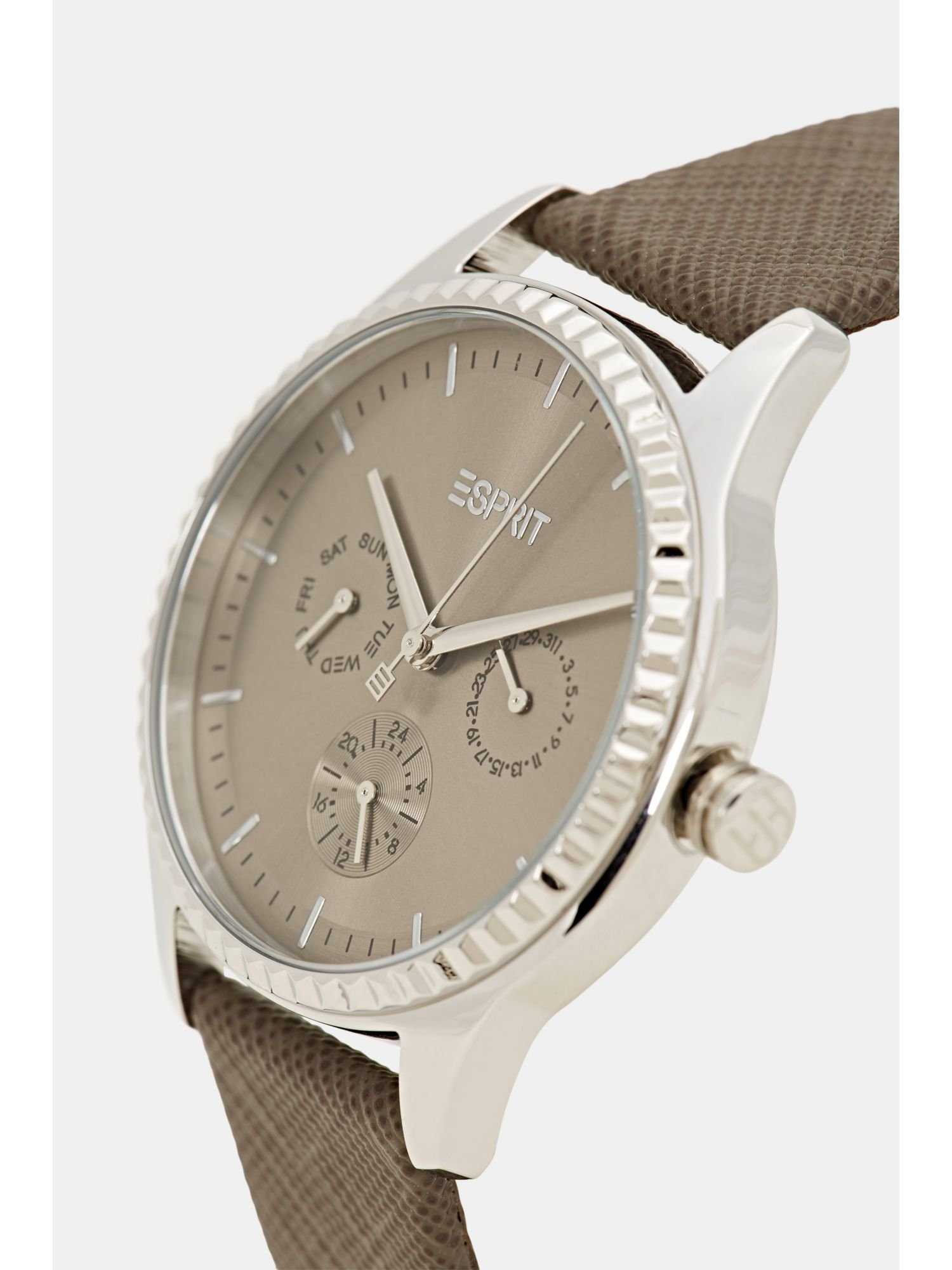 Damen Uhren Esprit Multifunktionsuhr Multifunktionsuhr mit Saffiano-Lederarmband