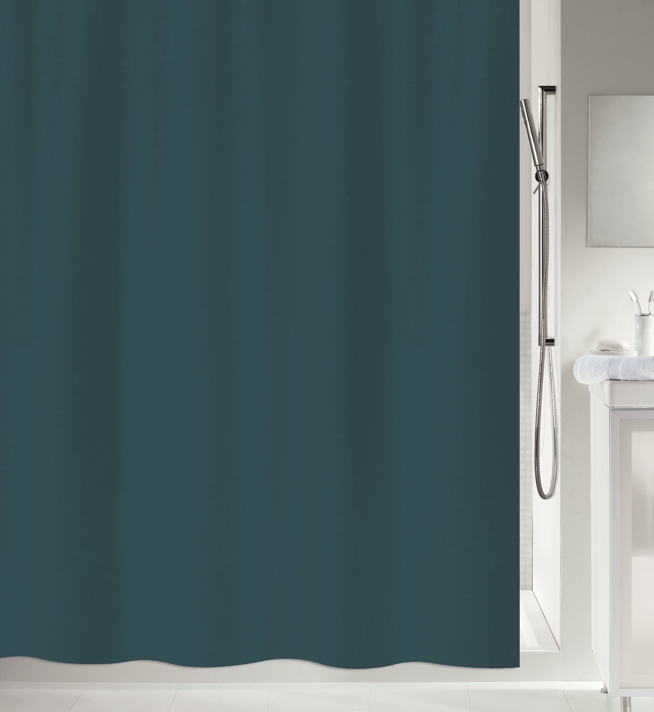 spirella Duschvorhang PRIMO Breite 120 cm, Anti-Schimmel Textil-Duschvorhang, Polyester, 120x200 cm, waschbar, petrol