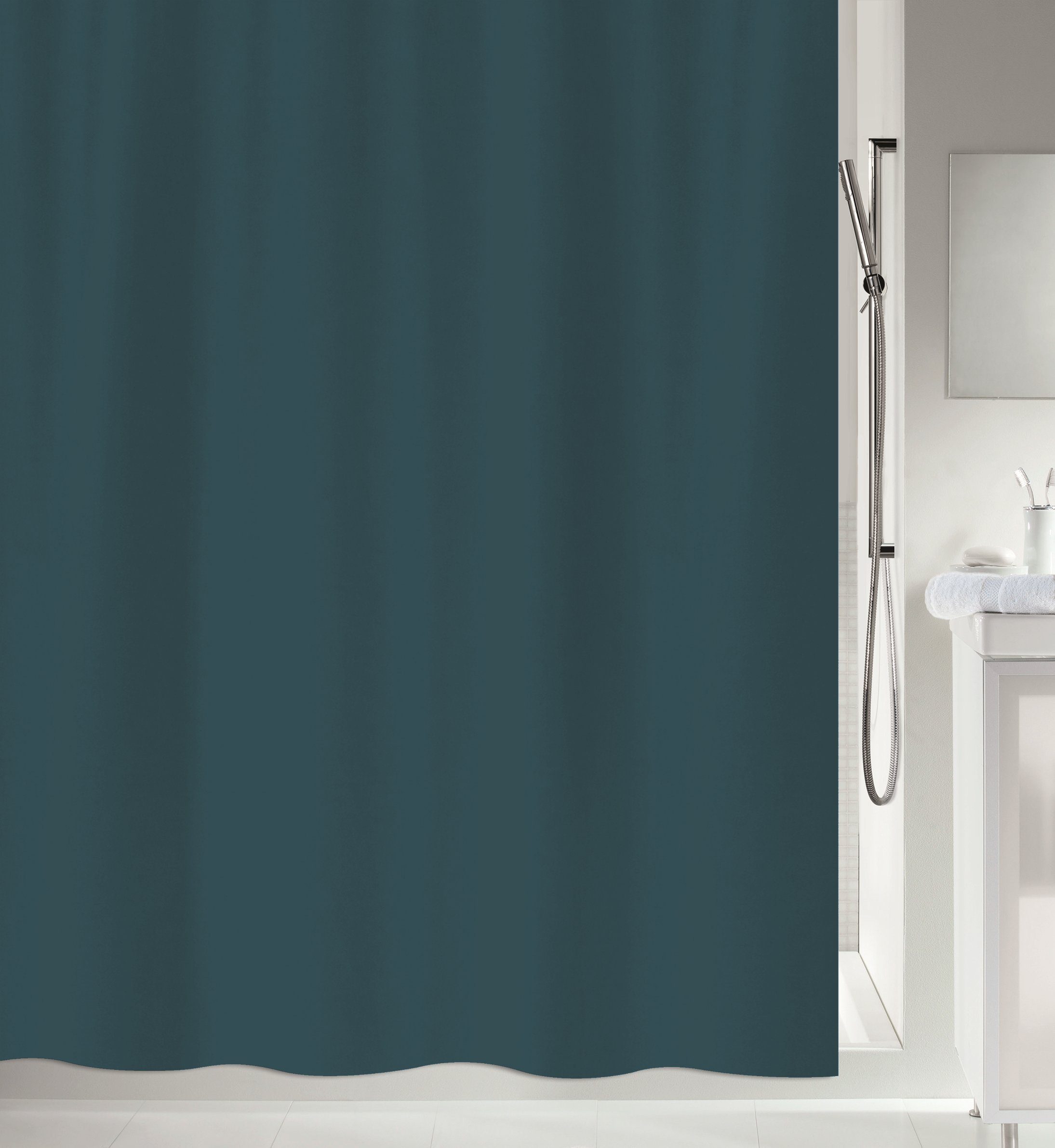 spirella Duschvorhang PRIMO Breite 240 cm, Anti-Schimmel Textil-Duschvorhang, Polyester, 240x180 cm, waschbar, petrol