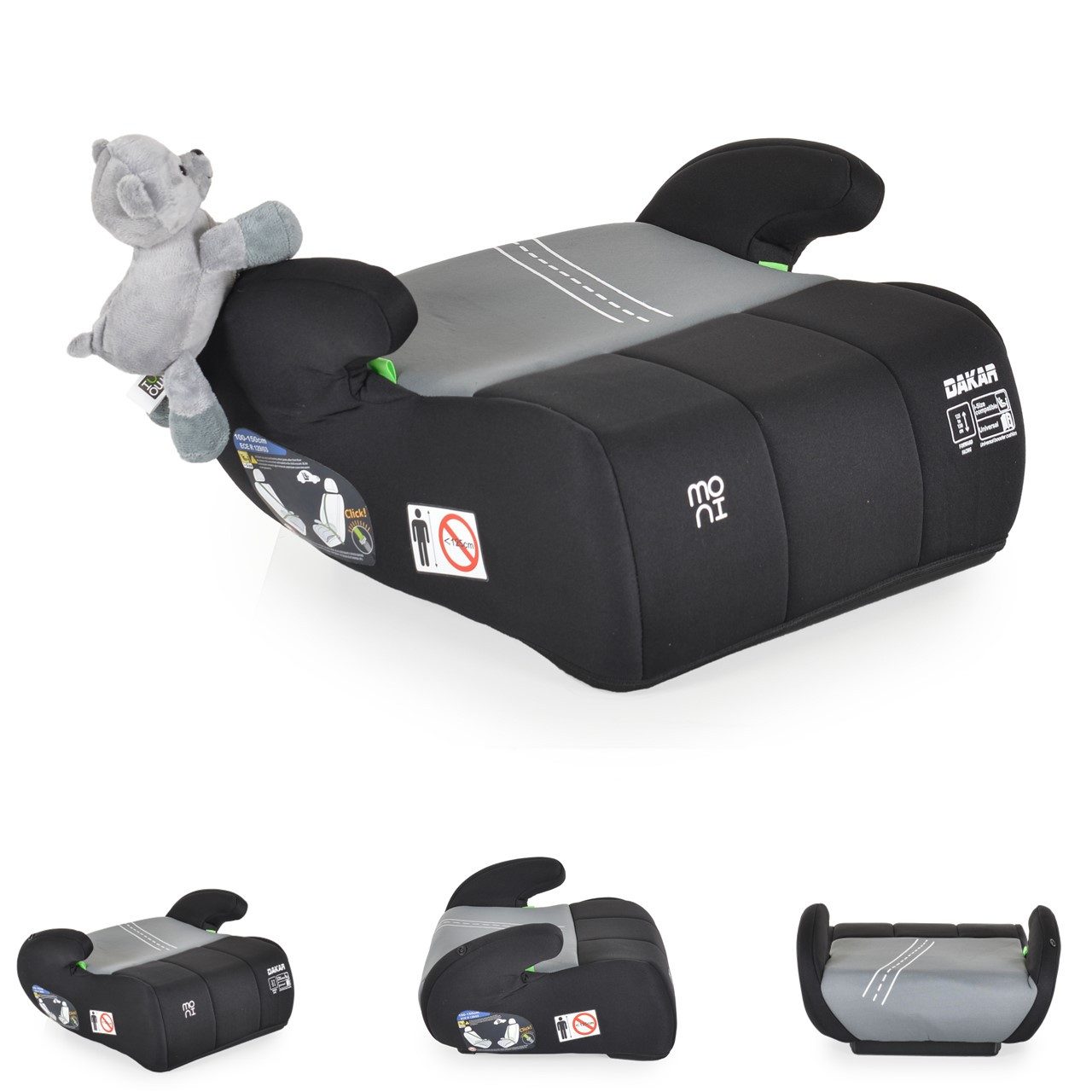 Moni Kindersitzerhöhung Sitzerhöhung Dakar i-Size, ab: 4, bis: 12, (125-150cm) Gruppe 3, Kuscheltier
