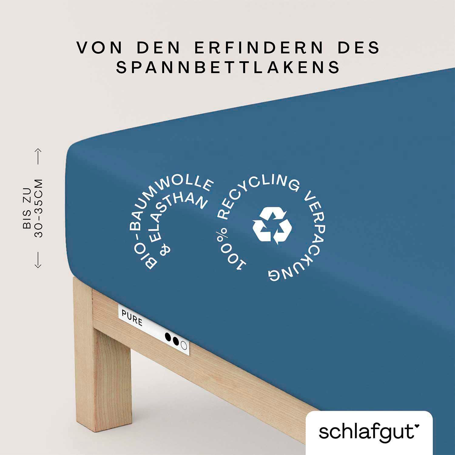 Schlafgut Spannbettlaken PURE Bio-Baumwolle mit Elasthan, 170 g/m², Bettlaken, Spannbetttuch, Jersey, Gummizug: rundum, (1 Stück), PREMIUM Laken für Matratzen bis 30cm Höhe, dehnbar blickdicht, straff