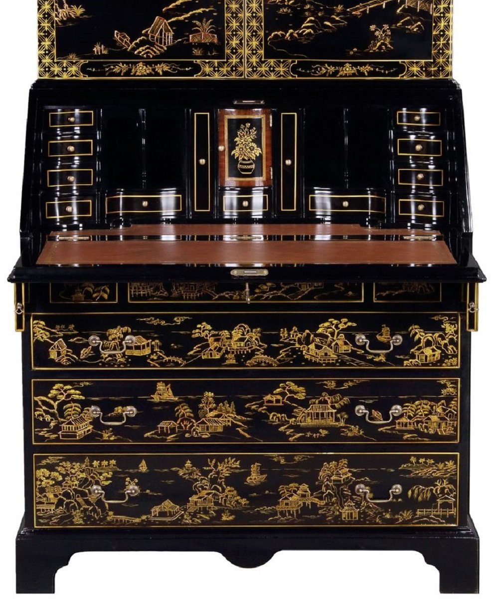 Casa Padrino Schreibtisch Luxus Barock Prunkvoller 104 Schreibtisch Schwarz x 58 Massivholz chinesischen Stil x - Büromöbel im Edle 238 Barock Gold Büroschrank H. Schrank cm - 