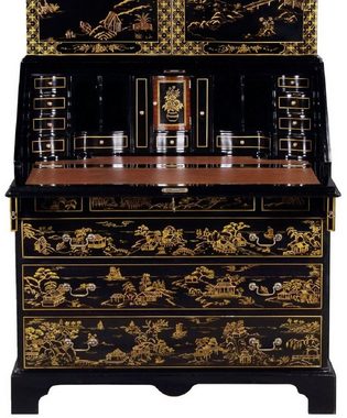 Casa Padrino Schreibtisch Luxus Barock Schreibtisch Schrank im chinesischen Stil Schwarz / Gold 104 x 58 x H. 238 cm - Prunkvoller Massivholz Büroschrank - Edle Barock Büromöbel