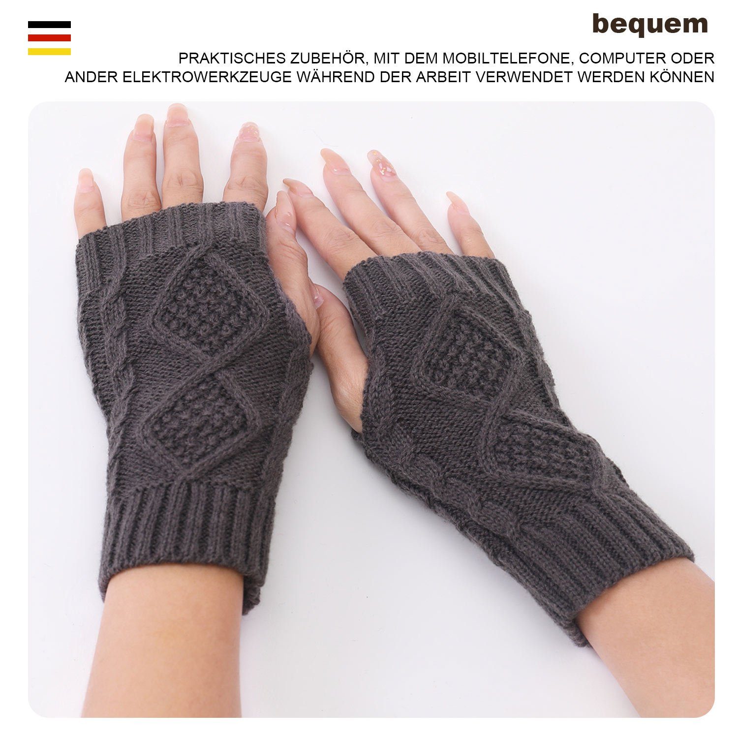 MAGICSHE Strickhandschuhe Damen Wärmer Fingerlose Gestrickte Handschuhe Dunkelgrau Winter