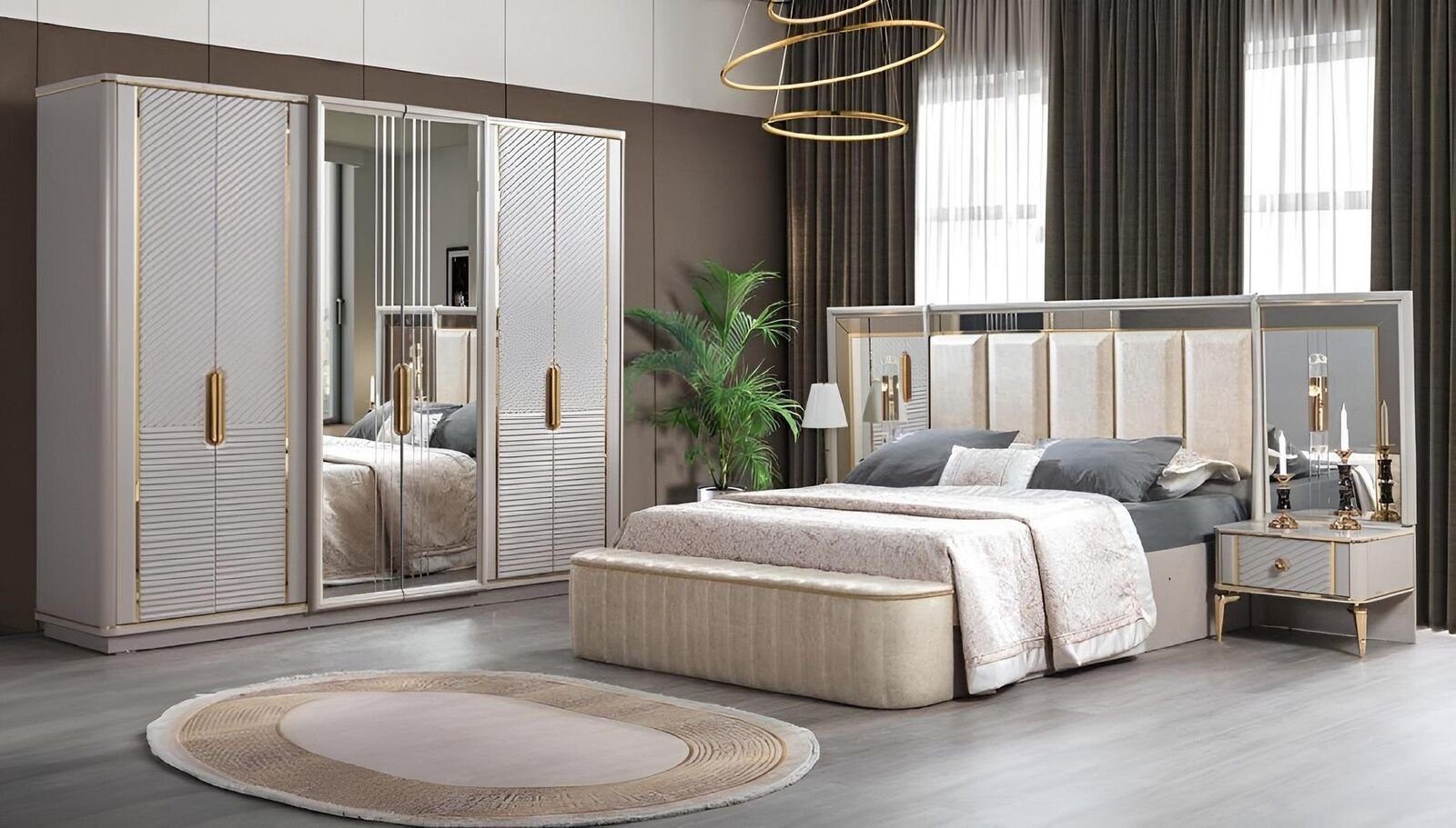 Luxus Nachttische Schlafzimmer-Set Made + + JVmoebel Set Europe in 2x Bett (4-St., Kleiderschrank), Schlafzimmer 2x Kleiderschrank, Bett Nachttisch Komplettes