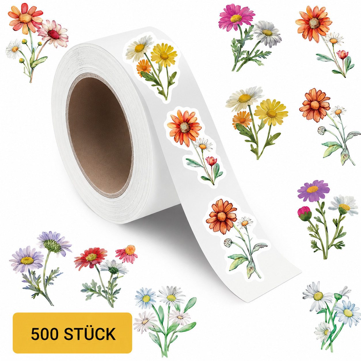 Ware aus aller Welt Sticker 500 Blumen Sticker Vintage, Floral Aufkleber 2,88 x 2,3 cm Basteln, (500-tlg)